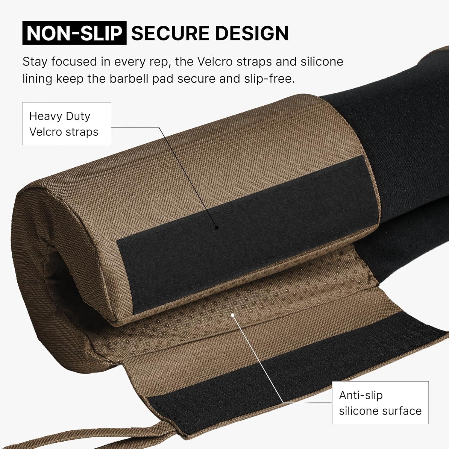 imageDMoose Fitness Barbell Pad for Hip Thrust Squat ampamp Lunges NonSlip Thick Foam Cushion for Neck and Back Support with Two Straps Hip Thrust Pad for Leg Day Fits All Olympic Bars and Smith MachineCocoa Brown Fabric