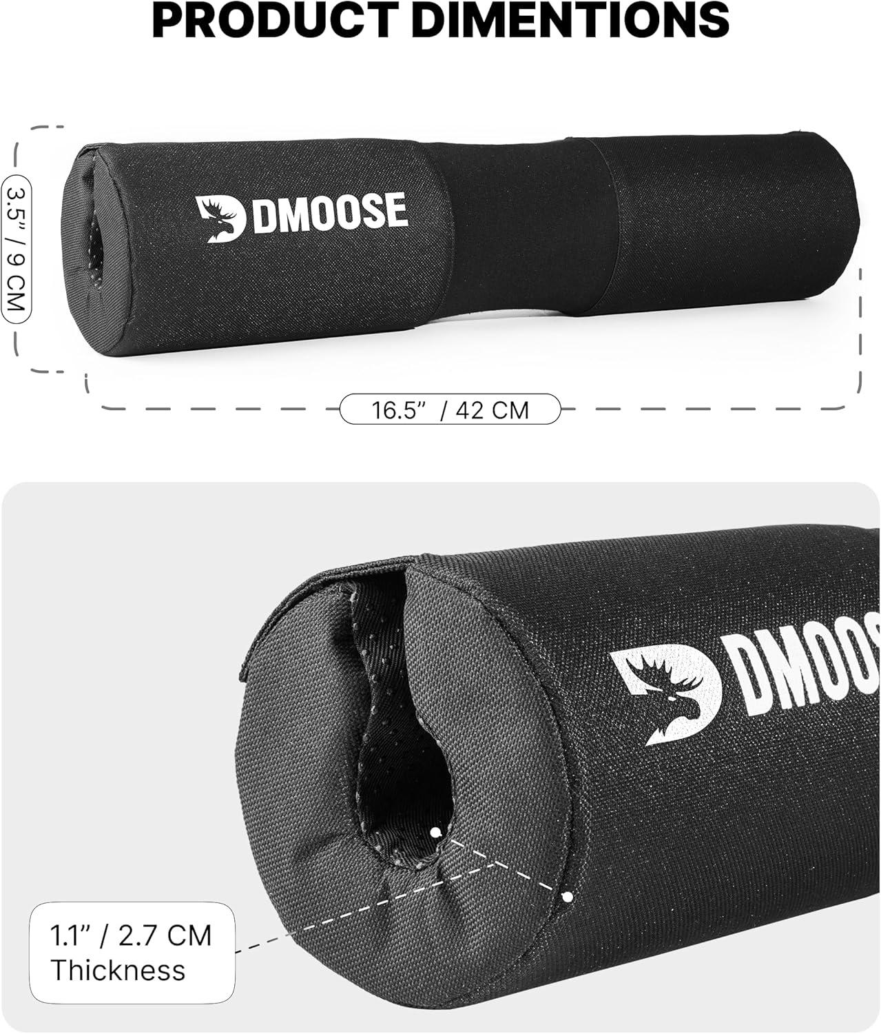 imageDMoose Fitness Barbell Pad for Hip Thrust Squat ampamp Lunges NonSlip Thick Foam Cushion for Neck and Back Support with Two Straps Hip Thrust Pad for Leg Day Fits All Olympic Bars and Smith MachineBlack with Fabric Cover