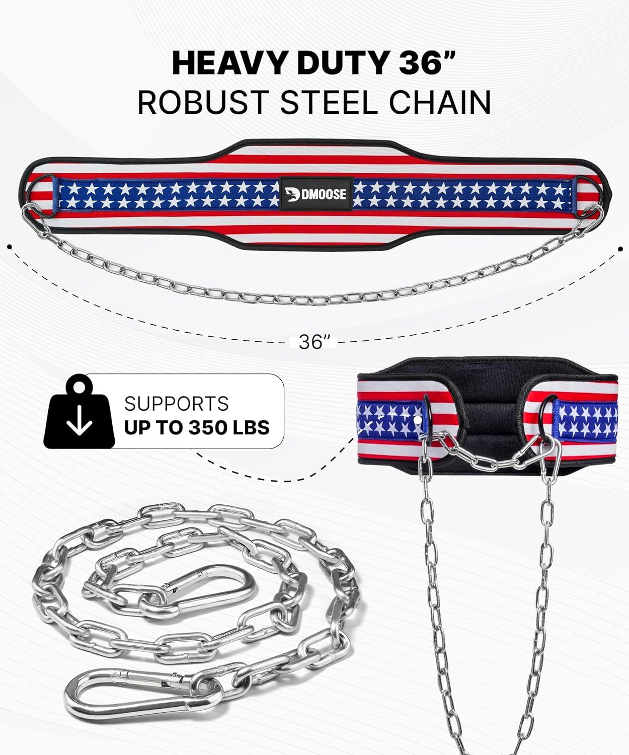 imageDMoose Fitness Dip Belt for Weight Lifting Pullup Squats ampamp Dips 36quot Robust Steel Chain Comfortable Neoprene Padding Supports 350lbs Gym Weight Belt for Strength Training Workout ampamp WeightliftingAmerican