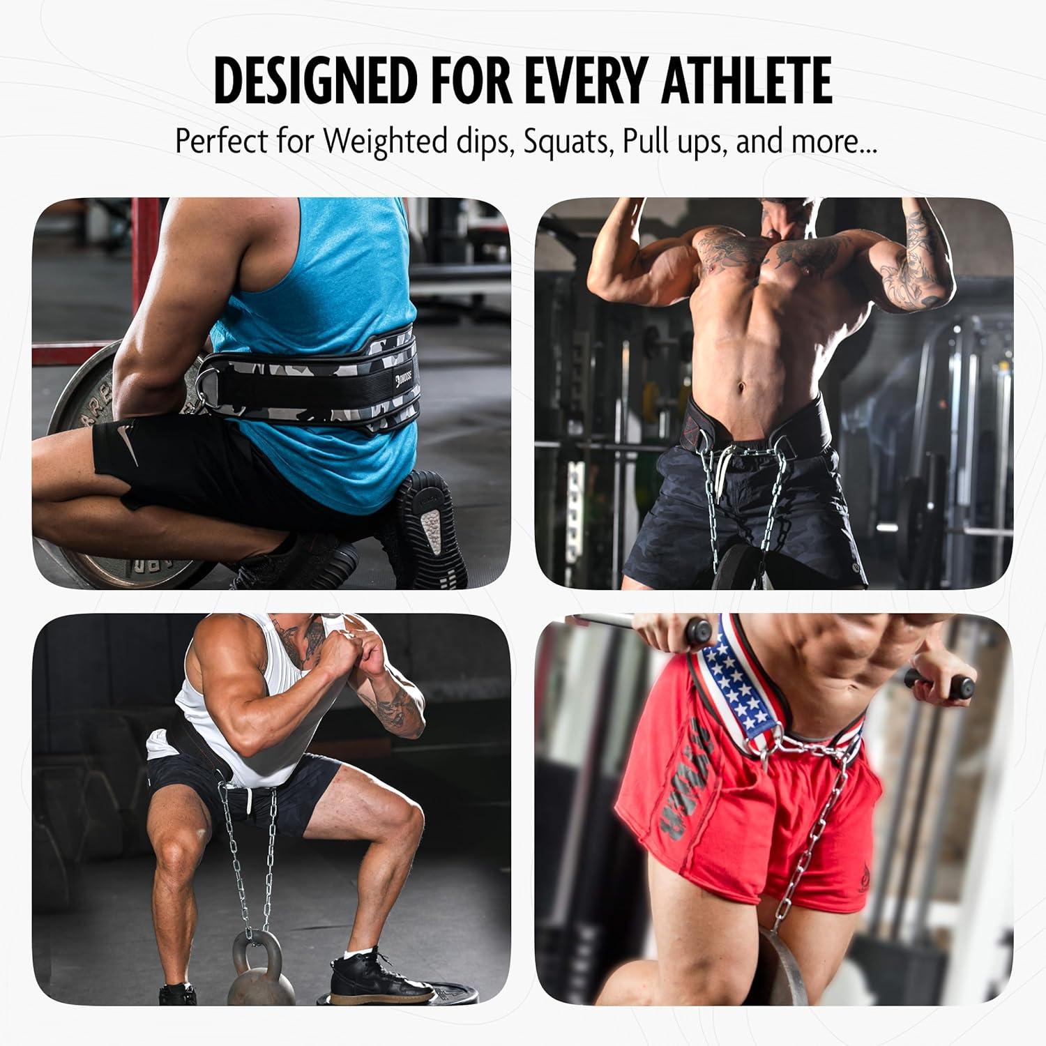 imageDMoose Fitness Dip Belt for Weight Lifting Pullup Squats ampamp Dips 36quot Robust Steel Chain Comfortable Neoprene Padding Supports 350lbs Gym Weight Belt for Strength Training Workout ampamp WeightliftingBlack