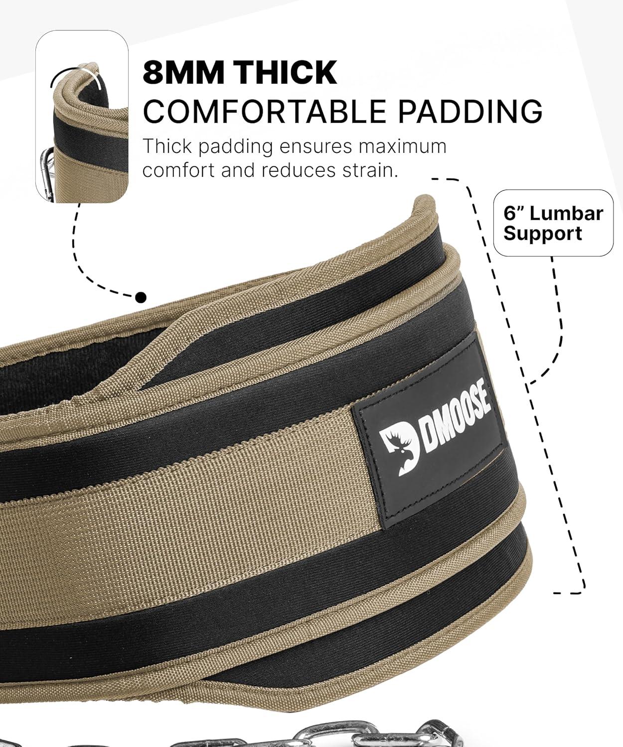 imageDMoose Fitness Dip Belt for Weight Lifting Pullup Squats ampamp Dips 36quot Robust Steel Chain Comfortable Neoprene Padding Supports 350lbs Gym Weight Belt for Strength Training Workout ampamp WeightliftingDesert