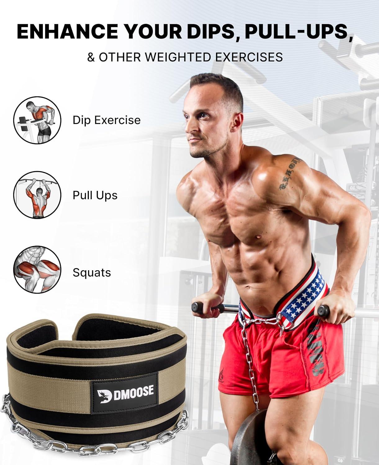 imageDMoose Fitness Dip Belt for Weight Lifting Pullup Squats ampamp Dips 36quot Robust Steel Chain Comfortable Neoprene Padding Supports 350lbs Gym Weight Belt for Strength Training Workout ampamp WeightliftingDesert