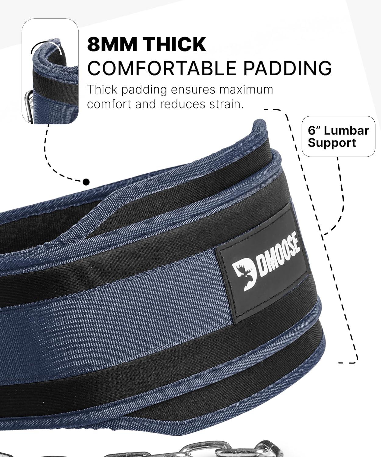 imageDMoose Fitness Dip Belt for Weight Lifting Pullup Squats ampamp Dips 36quot Robust Steel Chain Comfortable Neoprene Padding Supports 350lbs Gym Weight Belt for Strength Training Workout ampamp WeightliftingNavy Blue