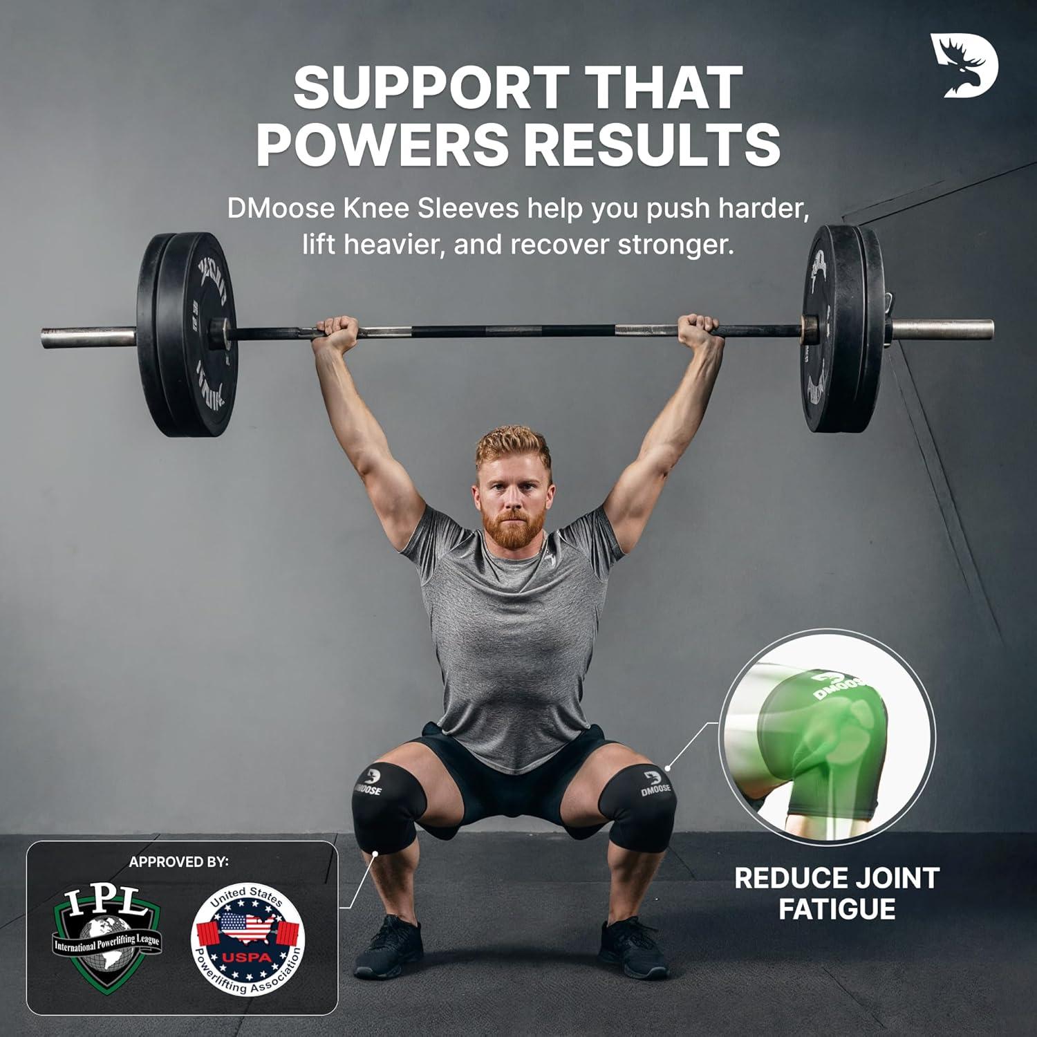 imageDMoose Fitness Knee Sleeves for Men ampamp Women Pair 7mm Neoprene Non Slip Knee Brace Support for Powerlifting ampamp Weightlifting Compression Sleeve for Joint Pain Relief With Carry Bag ampamp Lifting StrapsBlack Legacy