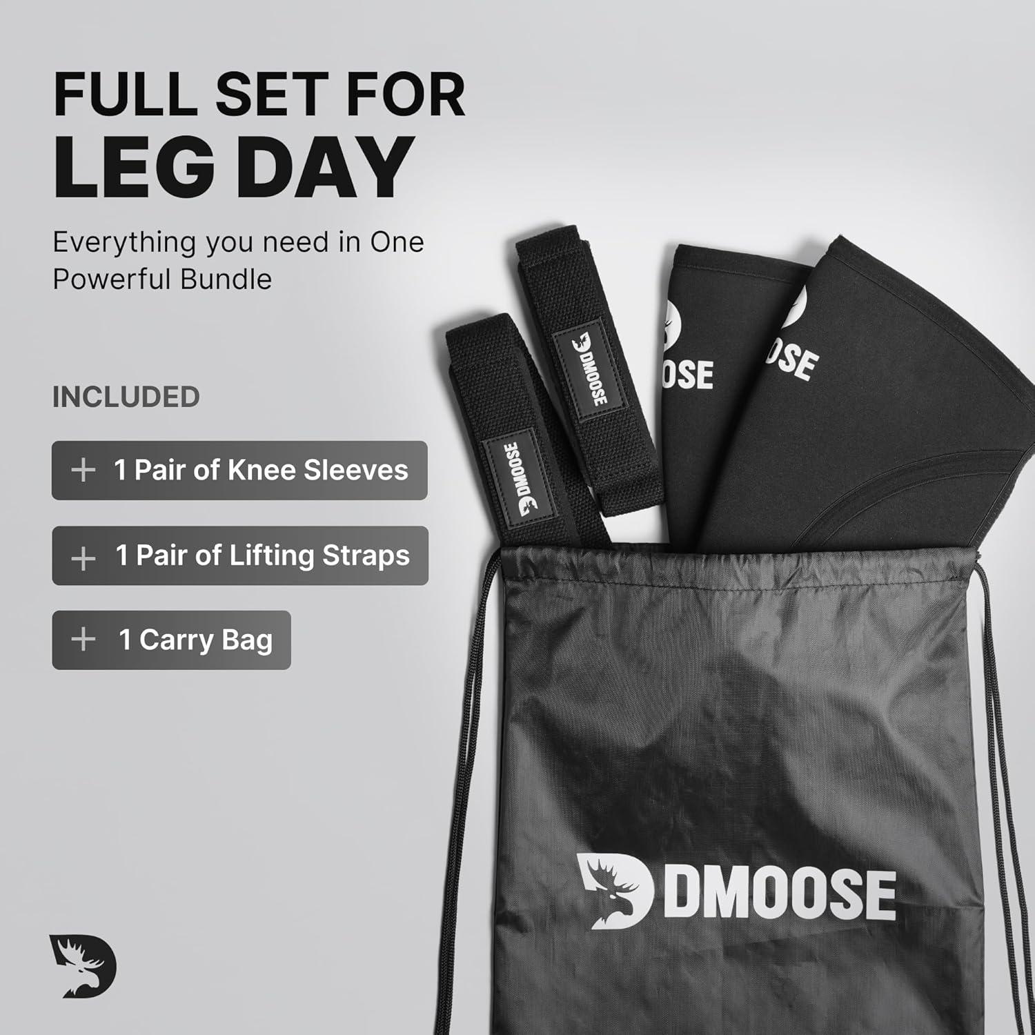 imageDMoose Fitness Knee Sleeves for Men ampamp Women Pair 7mm Neoprene Non Slip Knee Brace Support for Powerlifting ampamp Weightlifting Compression Sleeve for Joint Pain Relief With Carry Bag ampamp Lifting StrapsBlack