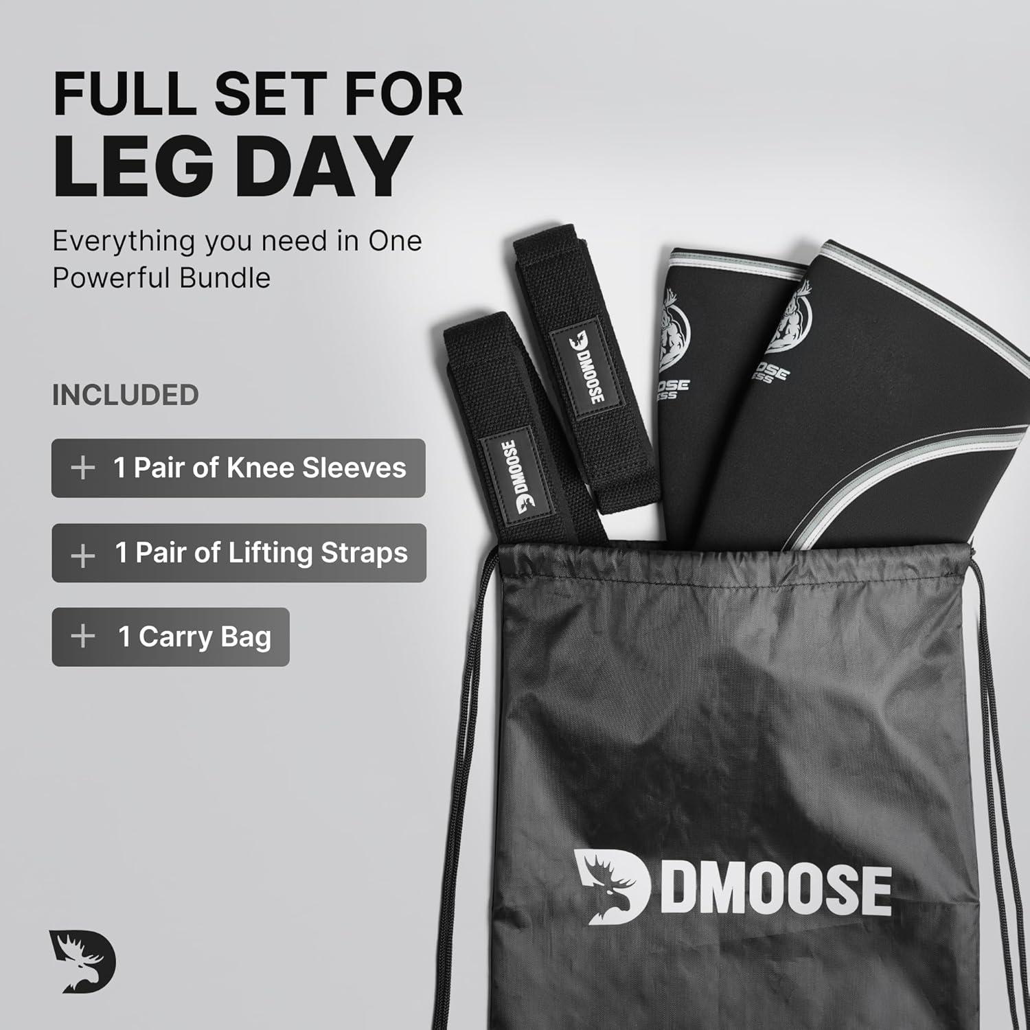 imageDMoose Fitness Knee Sleeves for Men ampamp Women Pair 7mm Neoprene Non Slip Knee Brace Support for Powerlifting ampamp Weightlifting Compression Sleeve for Joint Pain Relief With Carry Bag ampamp Lifting StrapsBlack Legacy