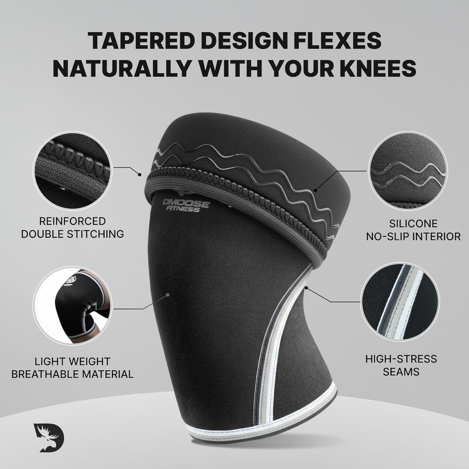 imageDMoose Fitness Knee Sleeves for Men ampamp Women Pair 7mm Neoprene Non Slip Knee Brace Support for Powerlifting ampamp Weightlifting Compression Sleeve for Joint Pain Relief With Carry Bag ampamp Lifting StrapsBlack Legacy