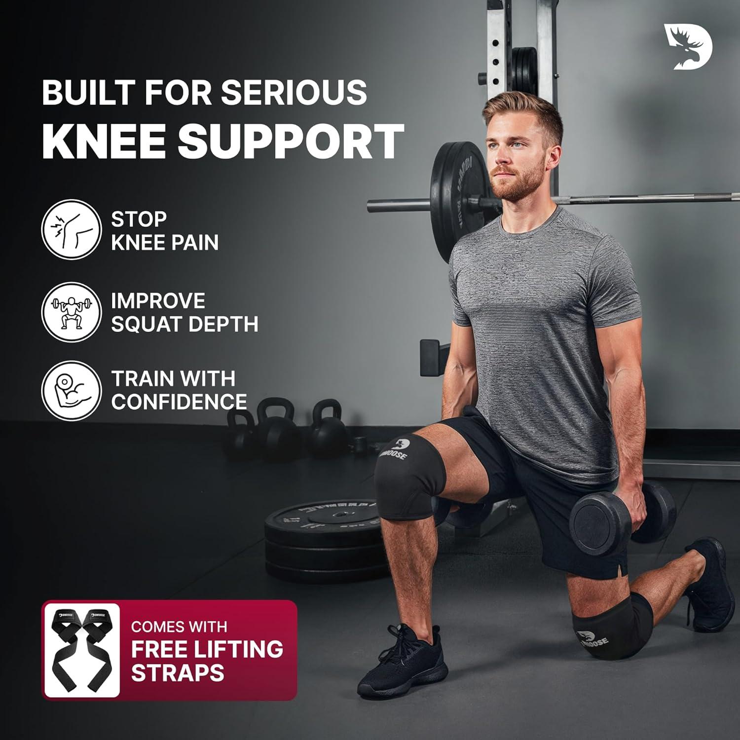 imageDMoose Fitness Knee Sleeves for Men ampamp Women Pair 7mm Neoprene Non Slip Knee Brace Support for Powerlifting ampamp Weightlifting Compression Sleeve for Joint Pain Relief With Carry Bag ampamp Lifting StrapsBlack