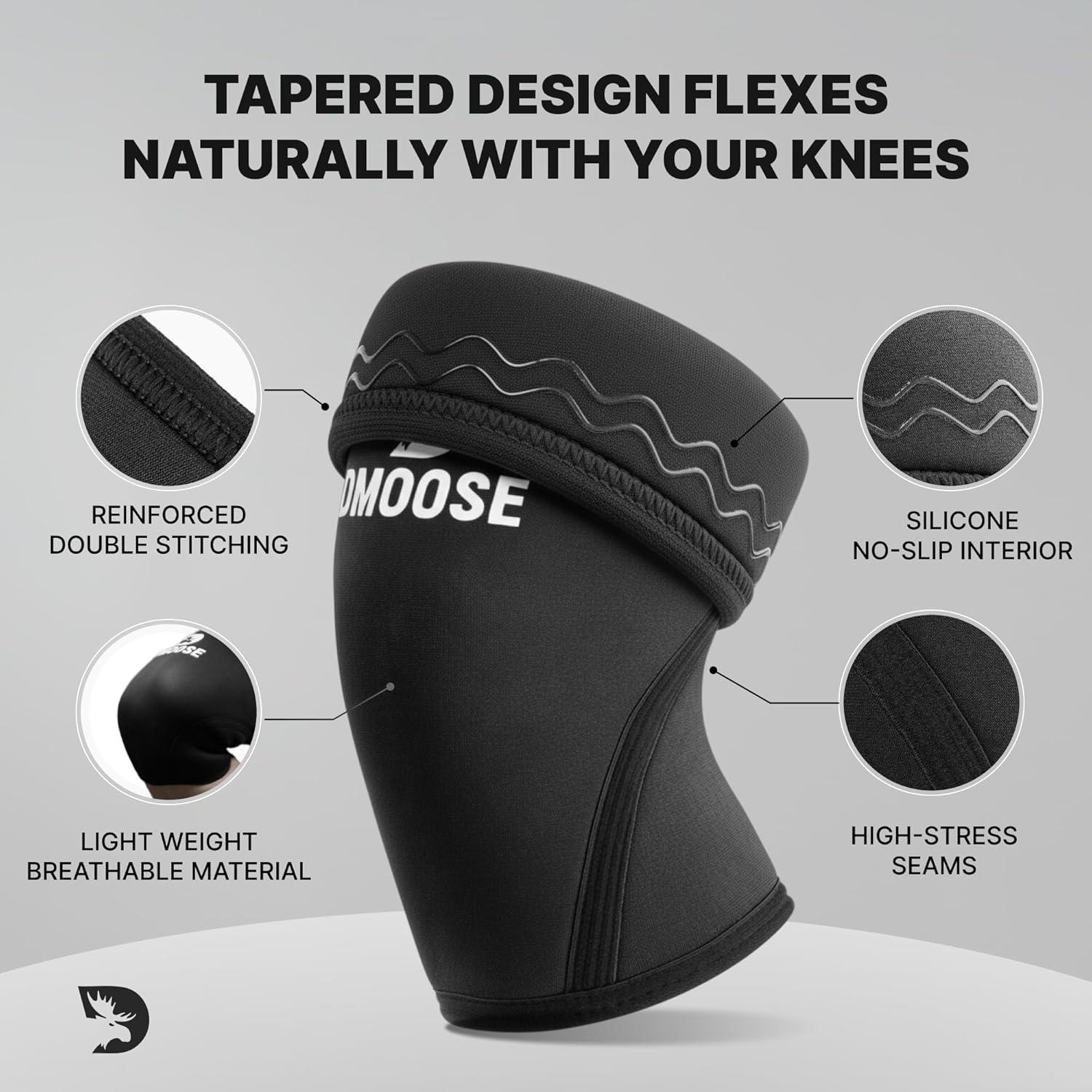 imageDMoose Fitness Knee Sleeves for Men ampamp Women Pair 7mm Neoprene Non Slip Knee Brace Support for Powerlifting ampamp Weightlifting Compression Sleeve for Joint Pain Relief With Carry Bag ampamp Lifting StrapsBlack