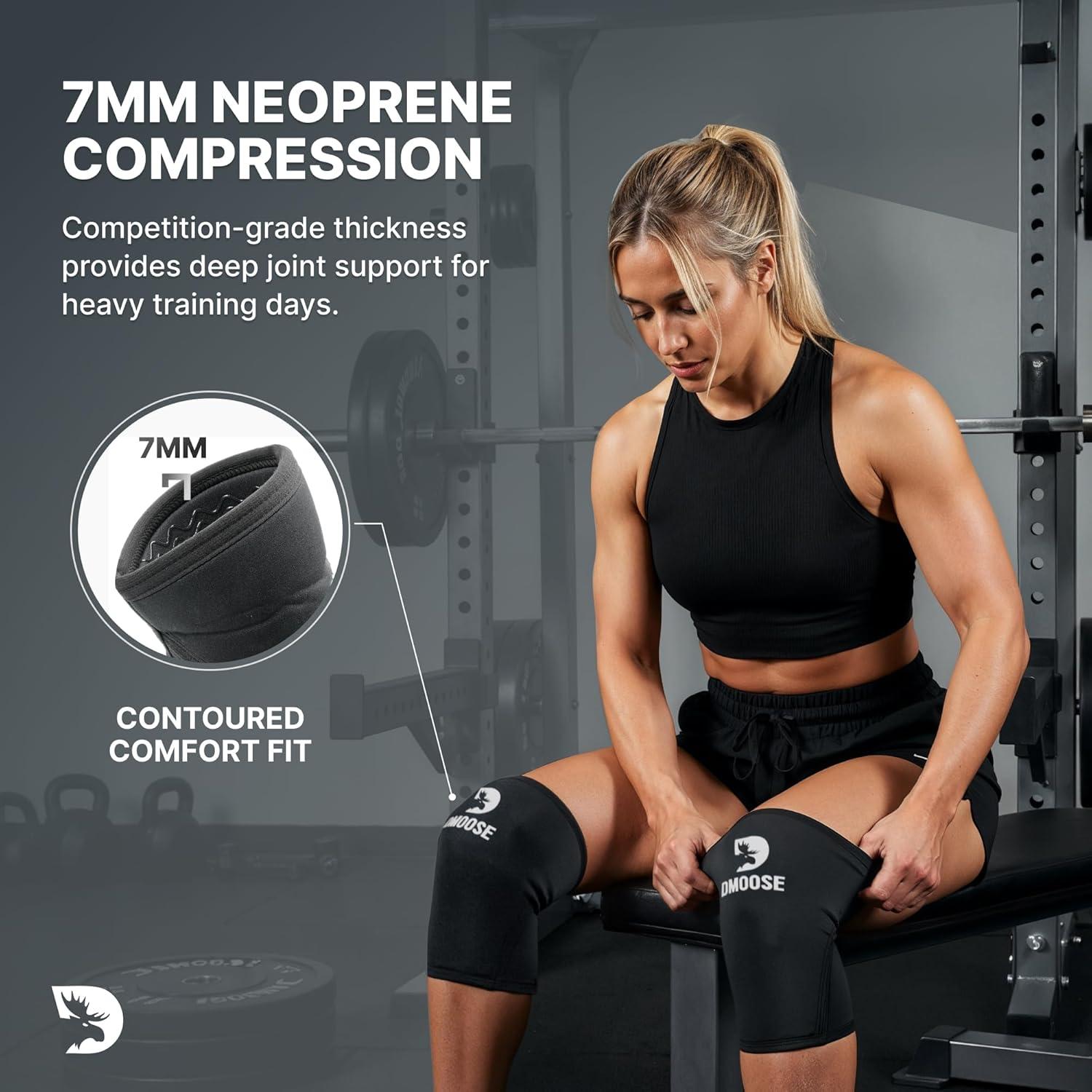 imageDMoose Fitness Knee Sleeves for Men ampamp Women Pair 7mm Neoprene Non Slip Knee Brace Support for Powerlifting ampamp Weightlifting Compression Sleeve for Joint Pain Relief With Carry Bag ampamp Lifting StrapsBlack Legacy