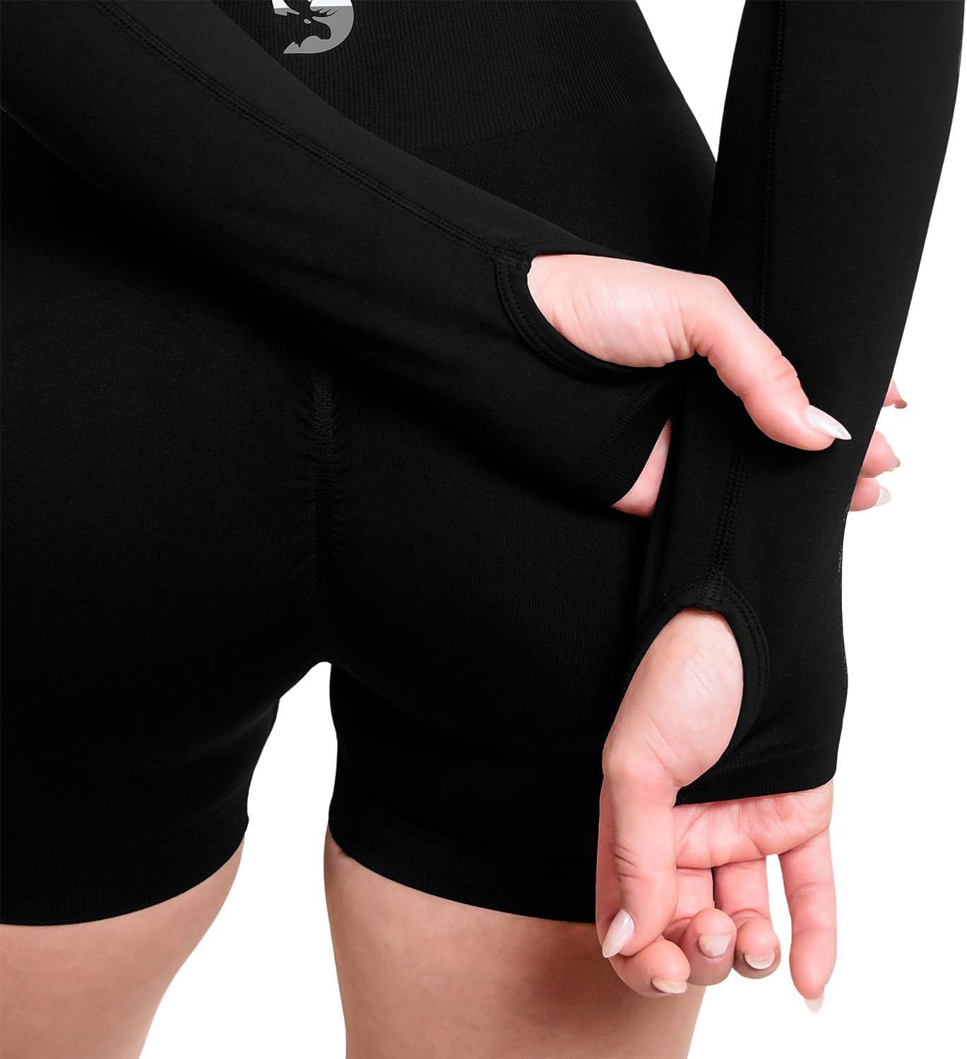 imageDMoose Fitness Move Seamless Crop Top Womens High Performance Long Sleeve Athletic Crop Top with Thumbholes for WorkoutsBlack