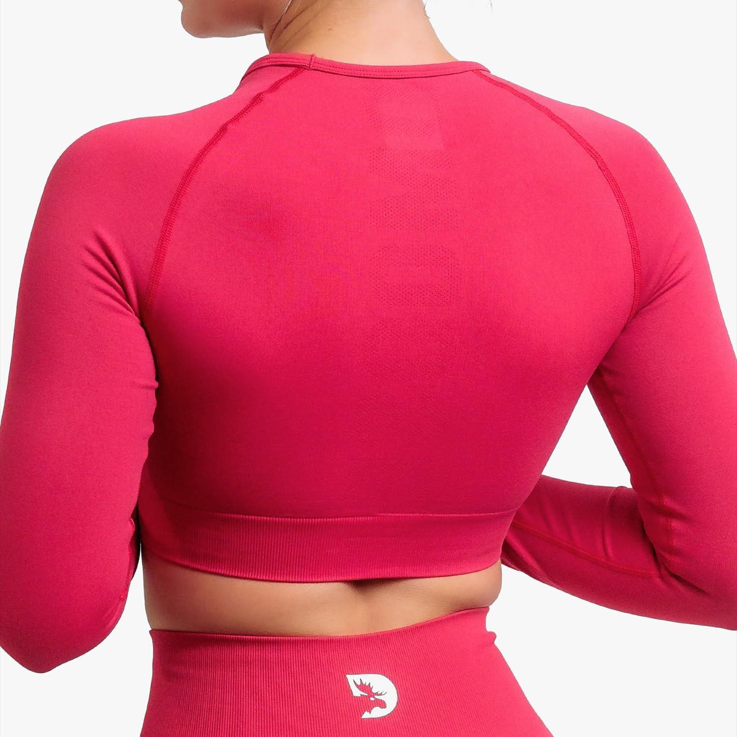 imageDMoose Fitness Move Seamless Crop Top Womens High Performance Long Sleeve Athletic Crop Top with Thumbholes for WorkoutsRed