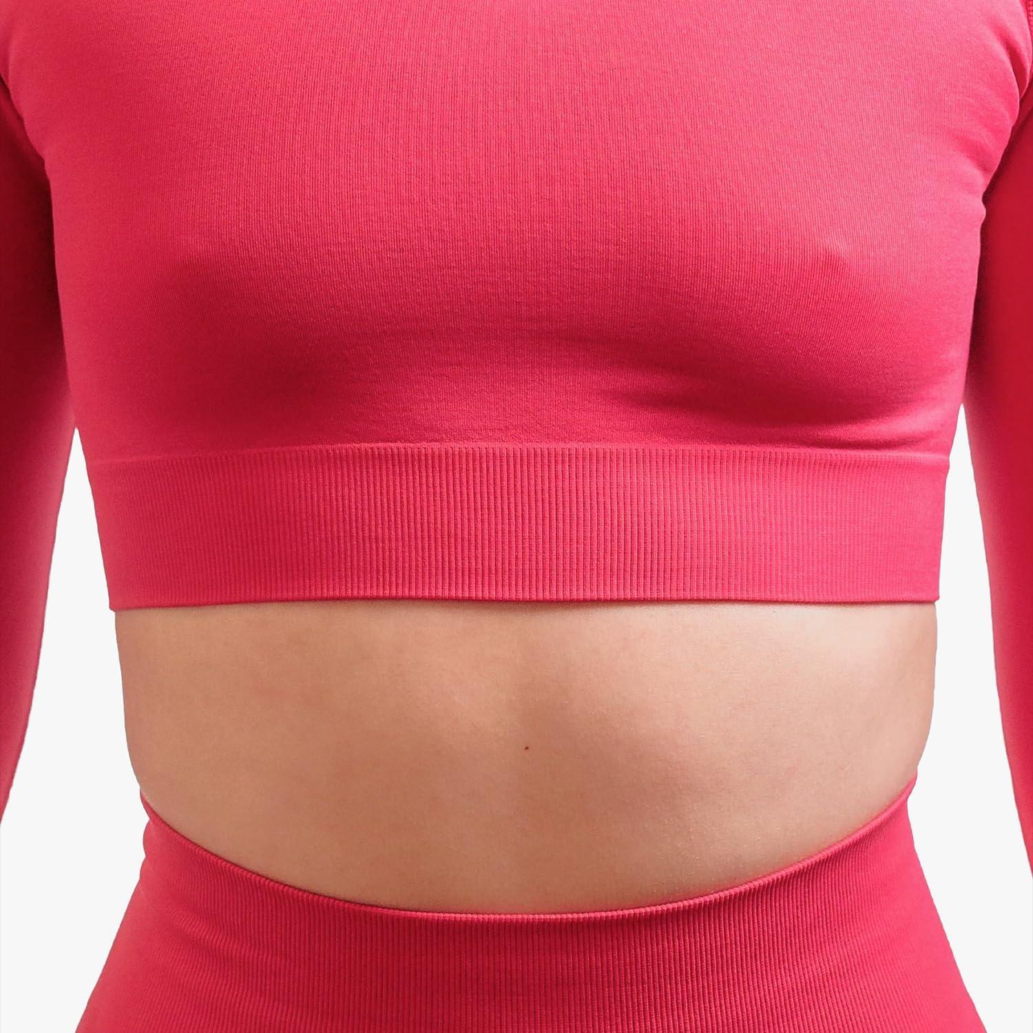 imageDMoose Fitness Move Seamless Crop Top Womens High Performance Long Sleeve Athletic Crop Top with Thumbholes for WorkoutsRed