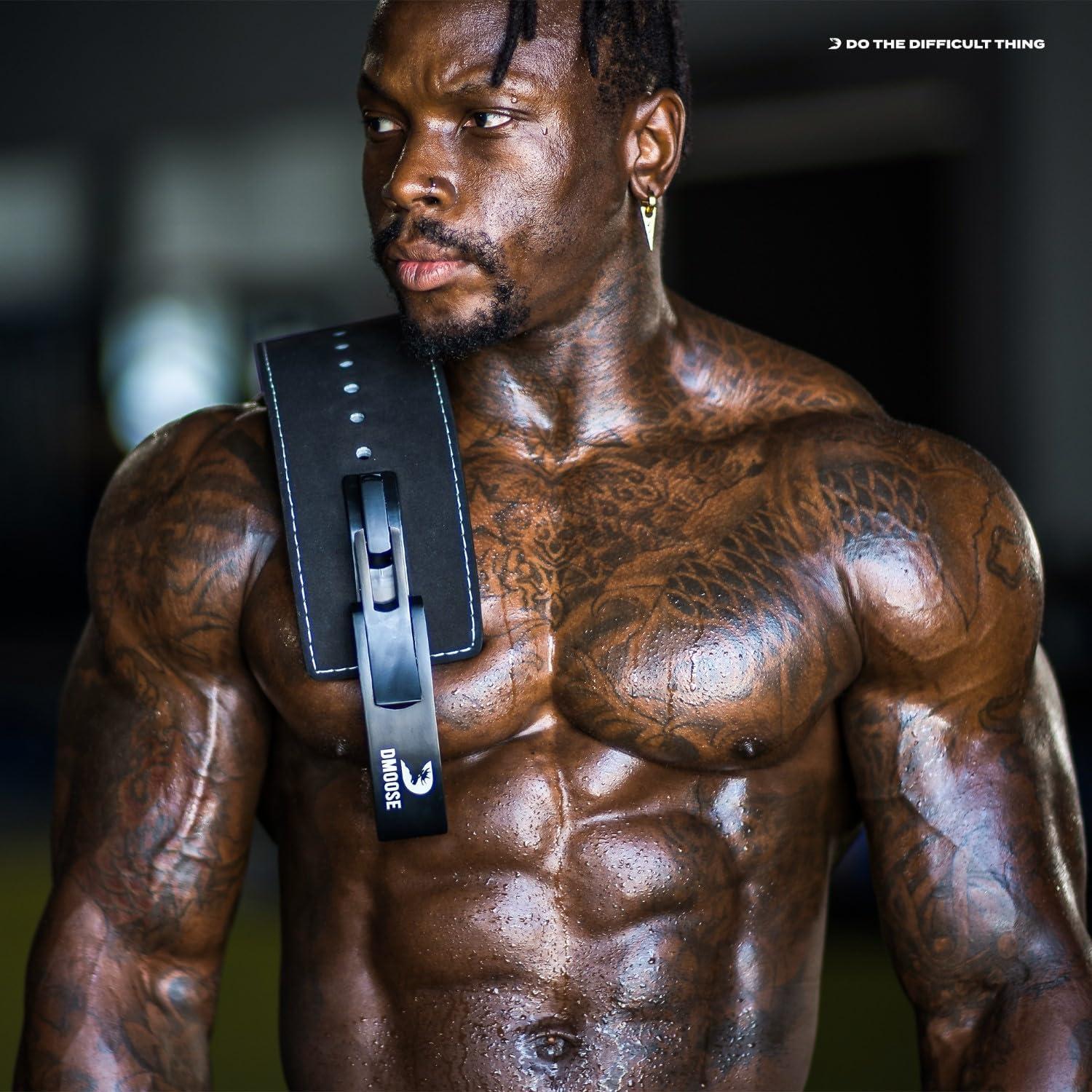 imageDMoose Fitness Weight Lifting Belt for Lower Back Support 5mm Thick Genuine Leather Gym Belt for Squats Deadlifts ampamp Powerlifting Double Prong Buckle with 10 Holes Adjustability for Men ampamp WomenAmerican Lever Belt