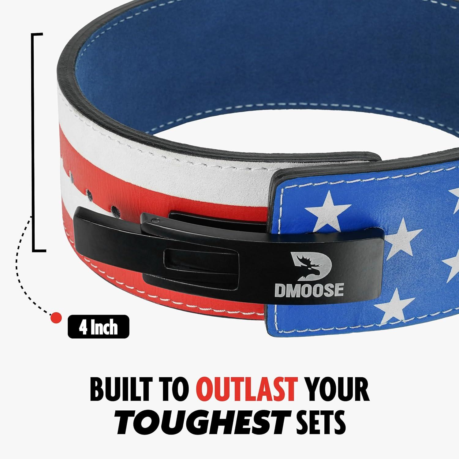 imageDMoose Fitness Weight Lifting Belt for Lower Back Support 5mm Thick Genuine Leather Gym Belt for Squats Deadlifts ampamp Powerlifting Double Prong Buckle with 10 Holes Adjustability for Men ampamp WomenAmerican Lever Belt