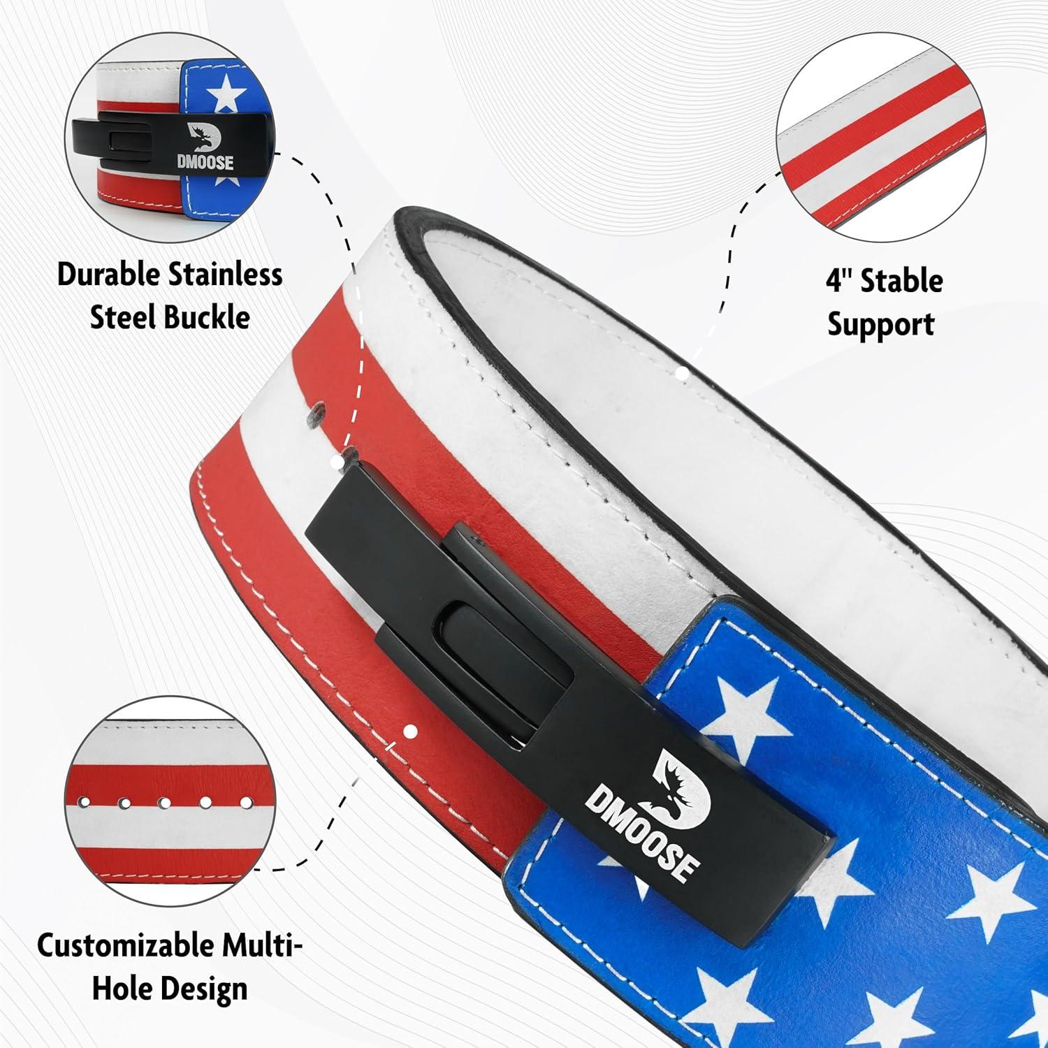 imageDMoose Fitness Weight Lifting Belt for Lower Back Support 5mm Thick Genuine Leather Gym Belt for Squats Deadlifts ampamp Powerlifting Double Prong Buckle with 10 Holes Adjustability for Men ampamp WomenAmerican Lever Belt