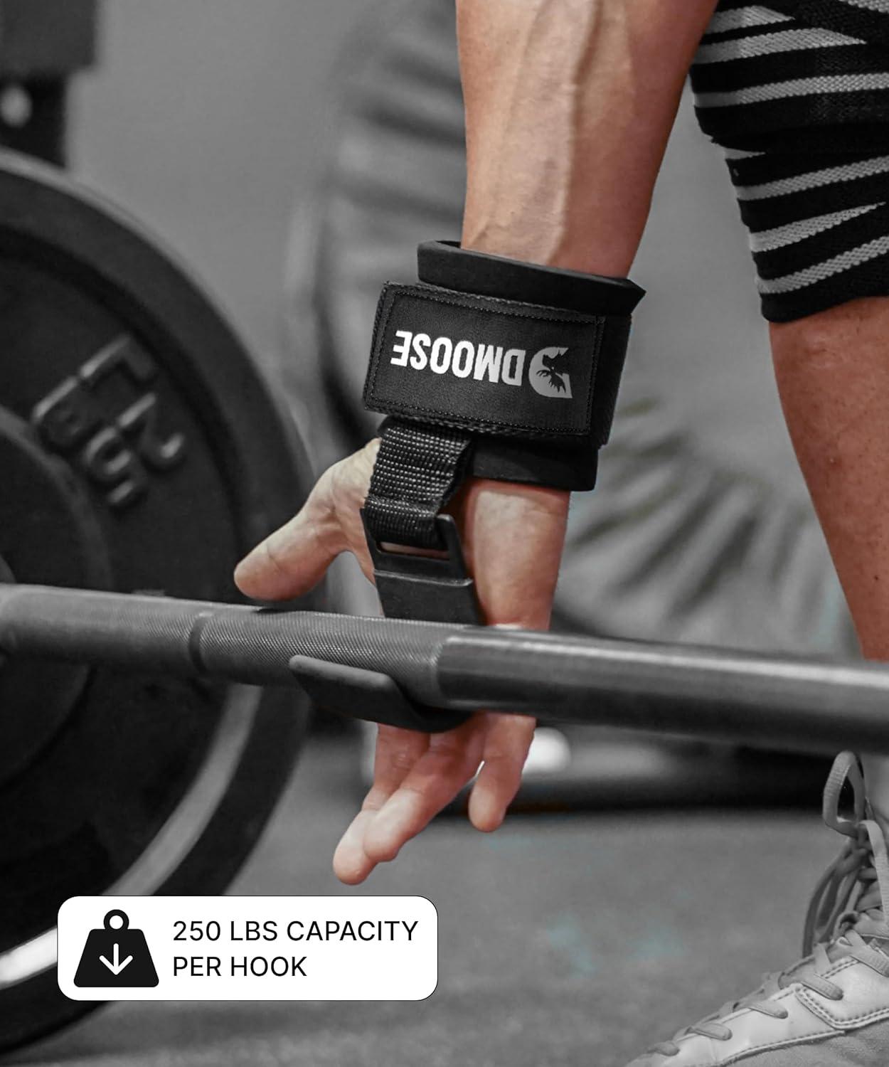 imageDMoose Fitness Weight Lifting Hooks Pair for Deadlifts Pull Ups Rows ampamp Shrugs AntiRip Nylon Strap Hand Grips with Thick Wrist Padding Heavy Duty Wrist Straps for Weightlifting ampamp Gym WorkoutsBlue