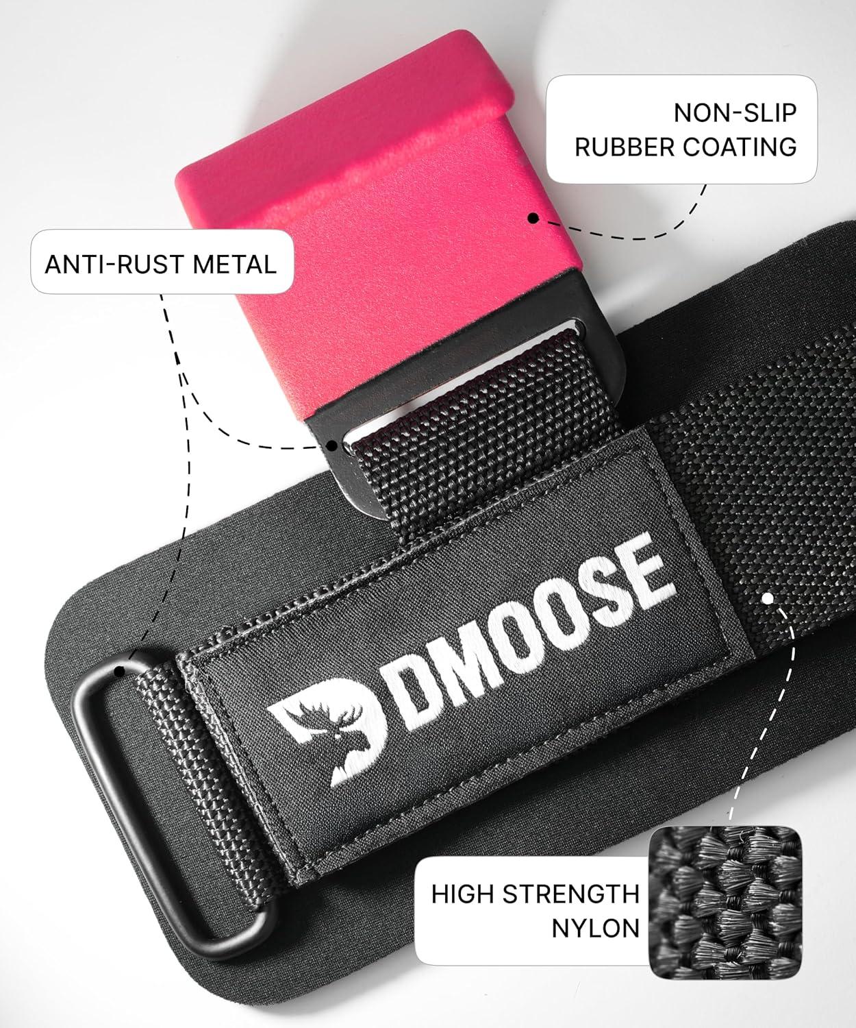 imageDMoose Fitness Weight Lifting Hooks Pair for Deadlifts Pull Ups Rows ampamp Shrugs AntiRip Nylon Strap Hand Grips with Thick Wrist Padding Heavy Duty Wrist Straps for Weightlifting ampamp Gym WorkoutsPink