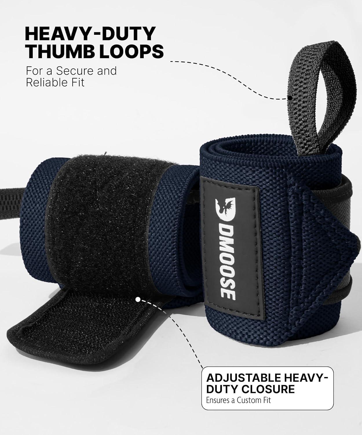 imageDMoose Fitness Wrist Wraps for Weightlifting 18quot Heavy Duty Gym Wrap with Hand Thumb Loop for Support ampamp Pain Relief USPA Approved Powerlifting Weight Lifting Wrist Straps for Men ampamp Women Work OutNavy Blue