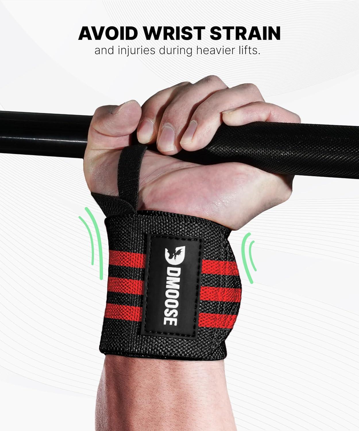 imageDMoose Fitness Wrist Wraps for Weightlifting 18quot Heavy Duty Gym Wrap with Hand Thumb Loop for Support ampamp Pain Relief USPA Approved Powerlifting Weight Lifting Wrist Straps for Men ampamp Women Work OutRed Stripes I