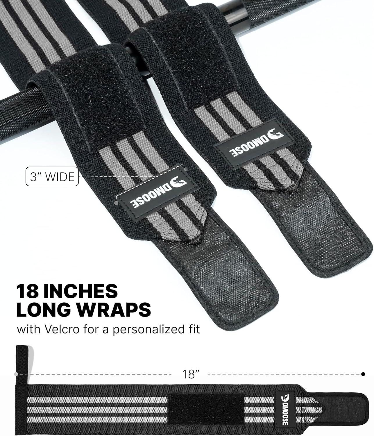 imageDMoose Fitness Wrist Wraps for Weightlifting 18quot Heavy Duty Gym Wrap with Hand Thumb Loop for Support ampamp Pain Relief USPA Approved Powerlifting Weight Lifting Wrist Straps for Men ampamp Women Work OutGray Stripes
