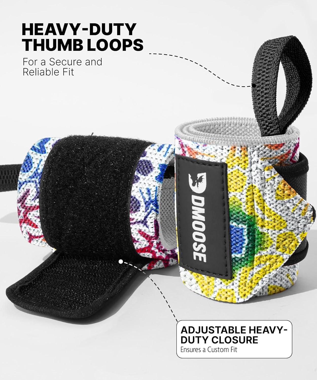 imageDMoose Fitness Wrist Wraps for Weightlifting 18quot Heavy Duty Gym Wrap with Hand Thumb Loop for Support ampamp Pain Relief USPA Approved Powerlifting Weight Lifting Wrist Straps for Men ampamp Women Work OutColorful