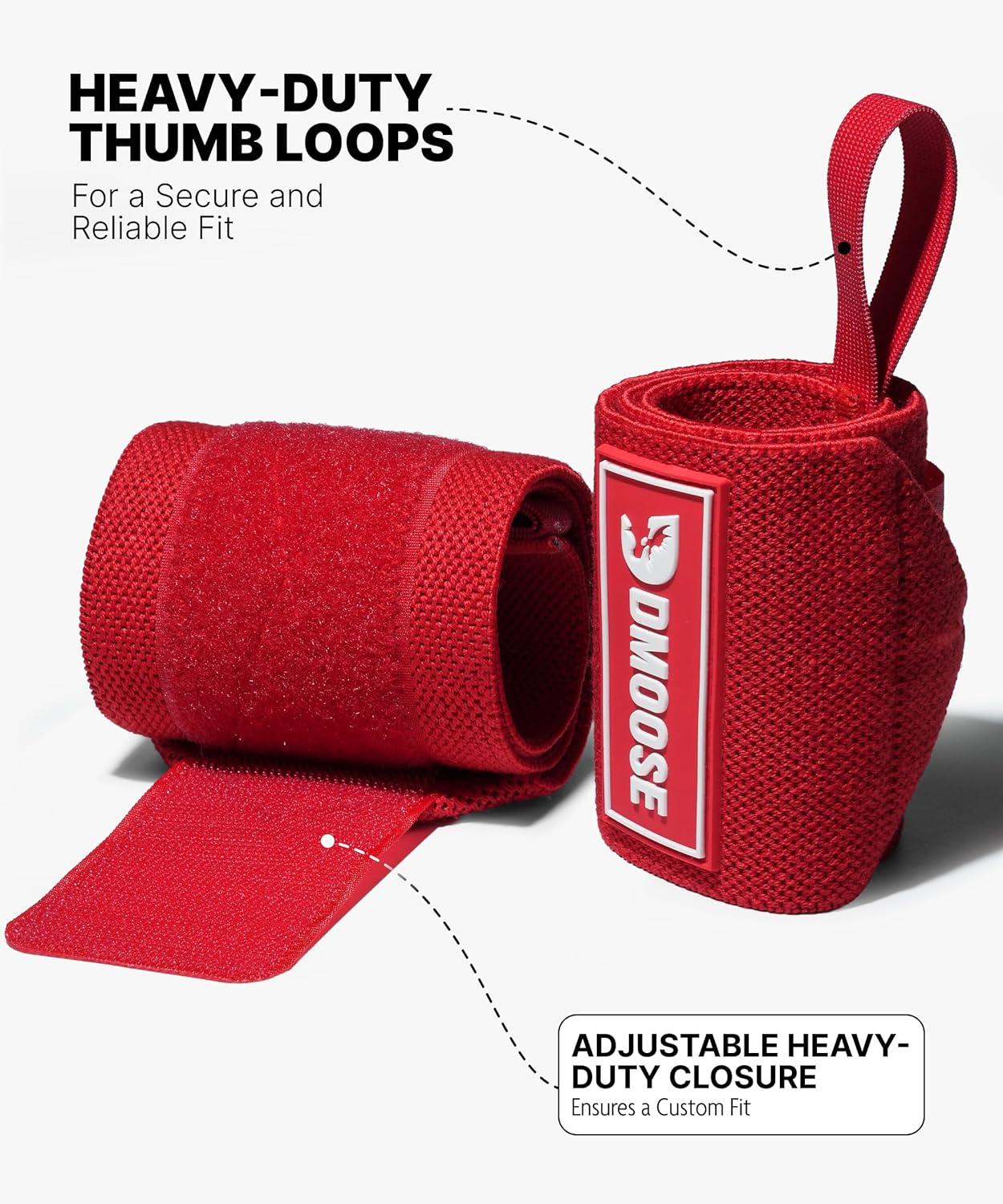 imageDMoose Fitness Wrist Wraps for Weightlifting 18quot Heavy Duty Gym Wrap with Hand Thumb Loop for Support ampamp Pain Relief USPA Approved Powerlifting Weight Lifting Wrist Straps for Men ampamp Women Work OutDark Red