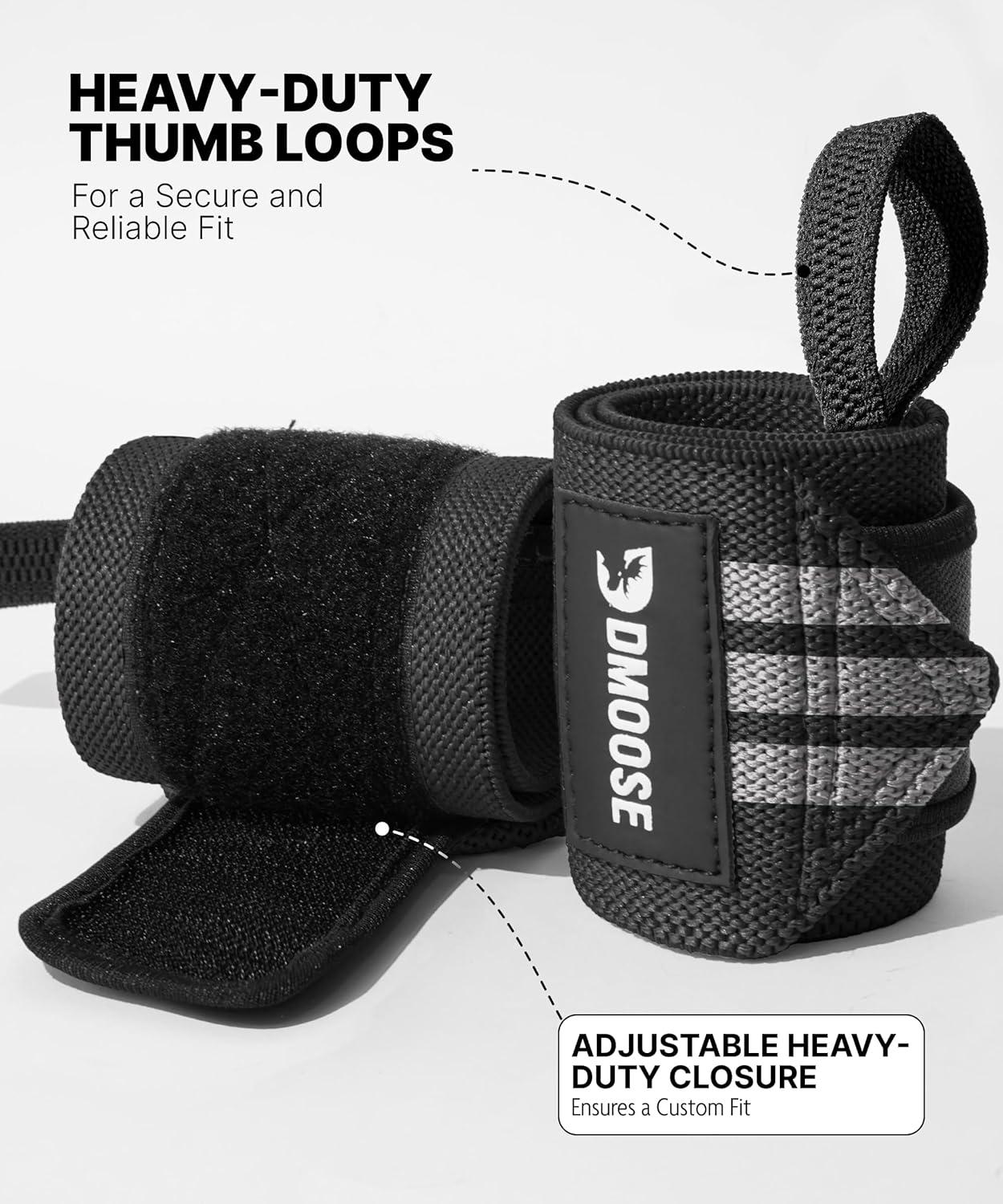 imageDMoose Fitness Wrist Wraps for Weightlifting 18quot Heavy Duty Gym Wrap with Hand Thumb Loop for Support ampamp Pain Relief USPA Approved Powerlifting Weight Lifting Wrist Straps for Men ampamp Women Work OutGray Stripes