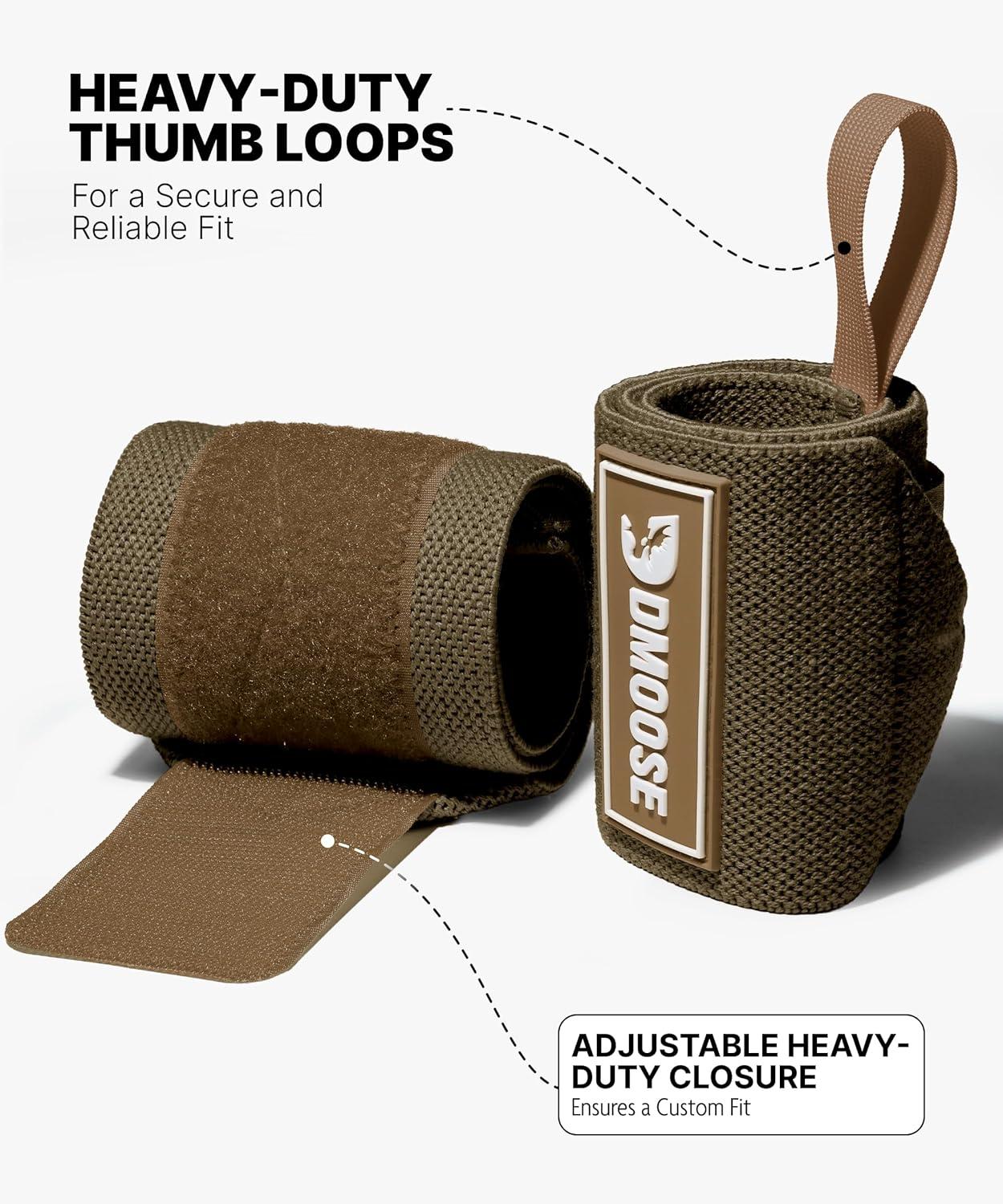 imageDMoose Fitness Wrist Wraps for Weightlifting 18quot Heavy Duty Gym Wrap with Hand Thumb Loop for Support ampamp Pain Relief USPA Approved Powerlifting Weight Lifting Wrist Straps for Men ampamp Women Work OutCocoa Brown