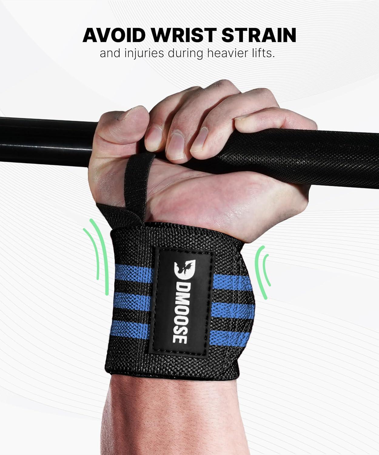 imageDMoose Fitness Wrist Wraps for Weightlifting 18quot Heavy Duty Gym Wrap with Hand Thumb Loop for Support ampamp Pain Relief USPA Approved Powerlifting Weight Lifting Wrist Straps for Men ampamp Women Work OutBlue Stripes