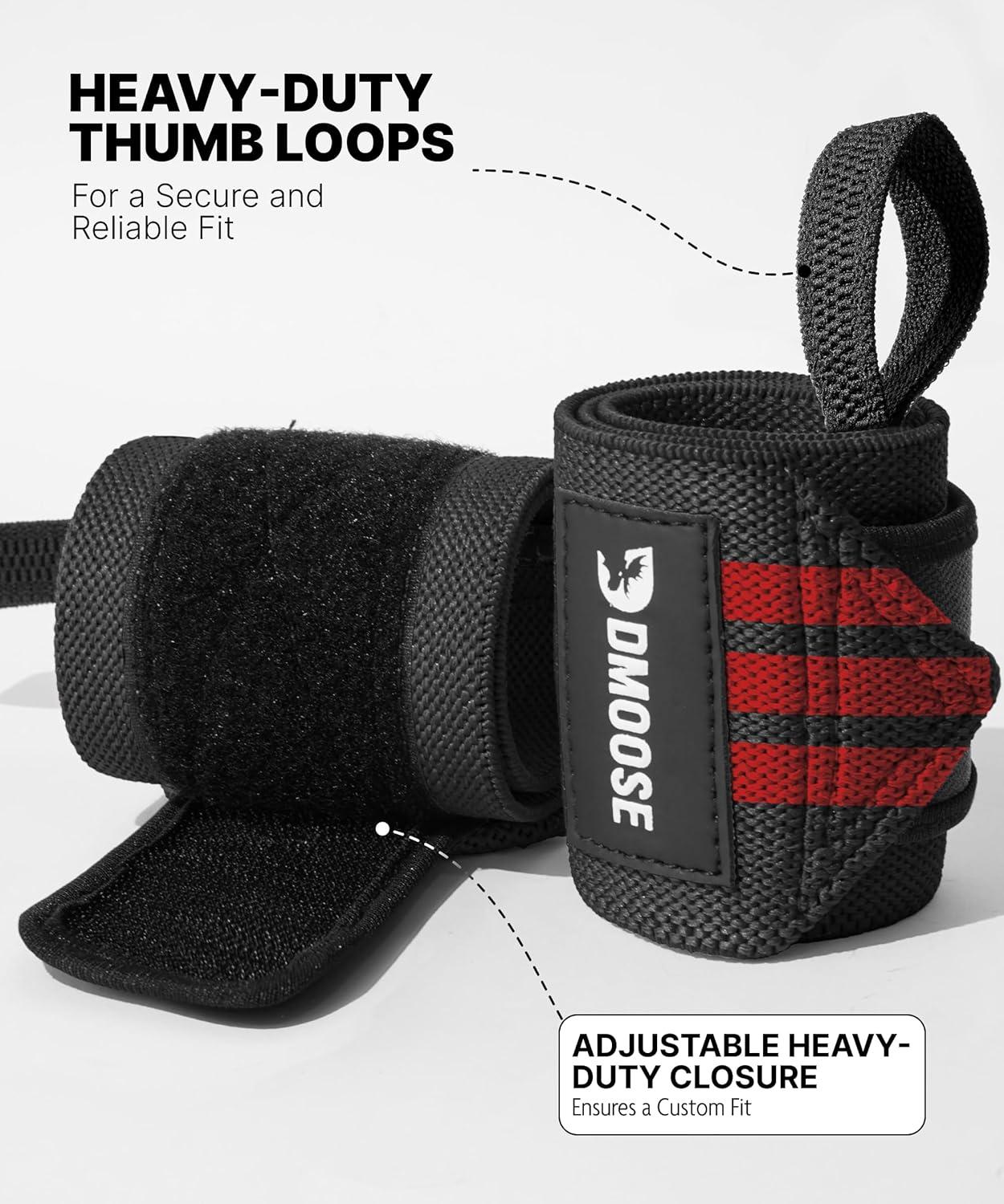 imageDMoose Fitness Wrist Wraps for Weightlifting 18quot Heavy Duty Gym Wrap with Hand Thumb Loop for Support ampamp Pain Relief USPA Approved Powerlifting Weight Lifting Wrist Straps for Men ampamp Women Work OutRed Stripes I