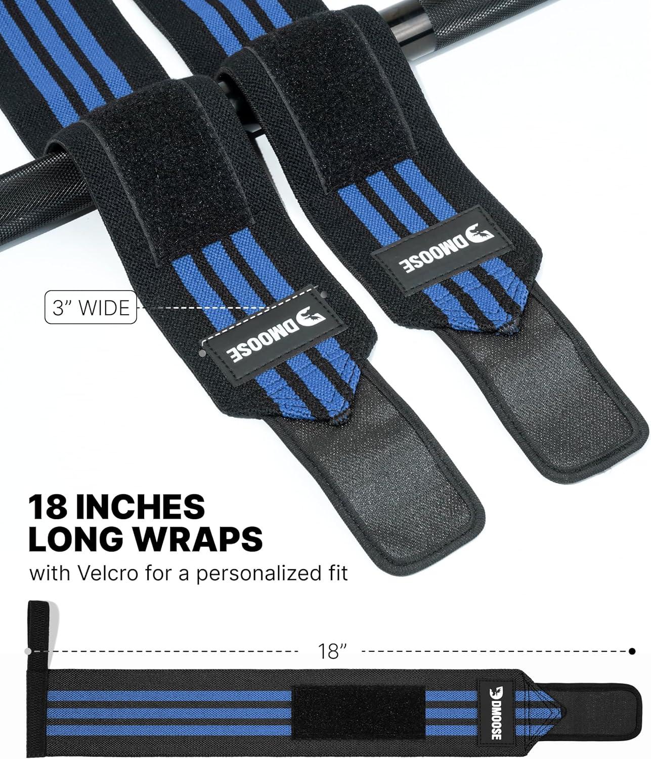imageDMoose Fitness Wrist Wraps for Weightlifting 18quot Heavy Duty Gym Wrap with Hand Thumb Loop for Support ampamp Pain Relief USPA Approved Powerlifting Weight Lifting Wrist Straps for Men ampamp Women Work OutBlue Stripes