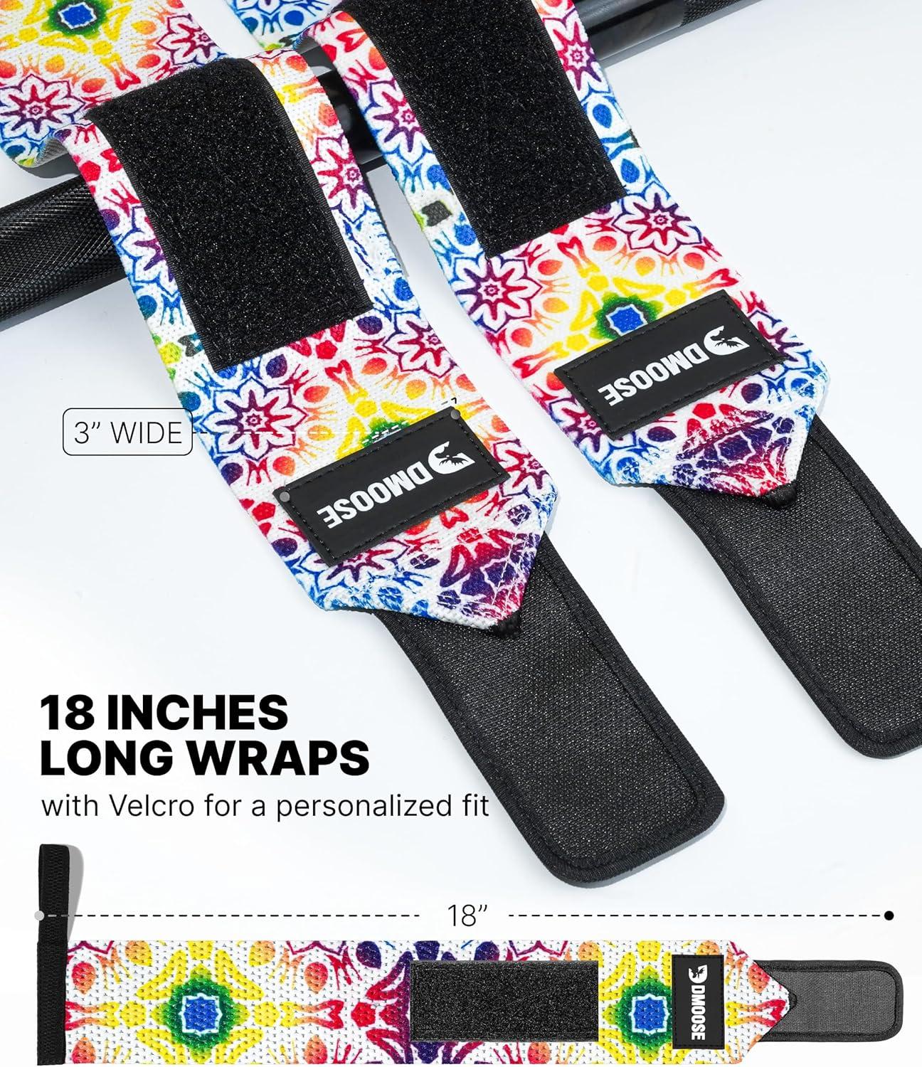 imageDMoose Fitness Wrist Wraps for Weightlifting 18quot Heavy Duty Gym Wrap with Hand Thumb Loop for Support ampamp Pain Relief USPA Approved Powerlifting Weight Lifting Wrist Straps for Men ampamp Women Work OutColorful