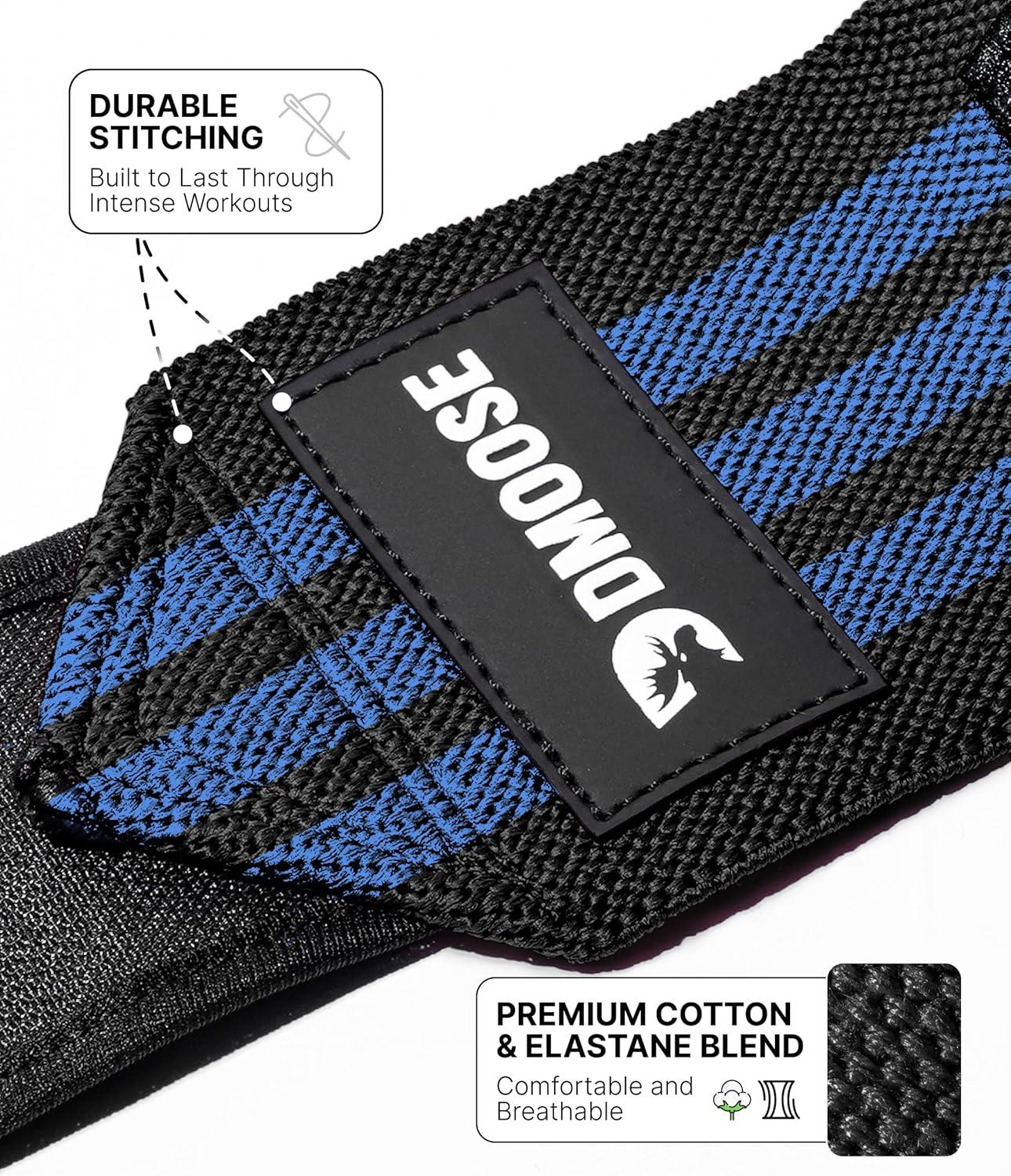 imageDMoose Fitness Wrist Wraps for Weightlifting 18quot Heavy Duty Gym Wrap with Hand Thumb Loop for Support ampamp Pain Relief USPA Approved Powerlifting Weight Lifting Wrist Straps for Men ampamp Women Work OutBlue Stripes