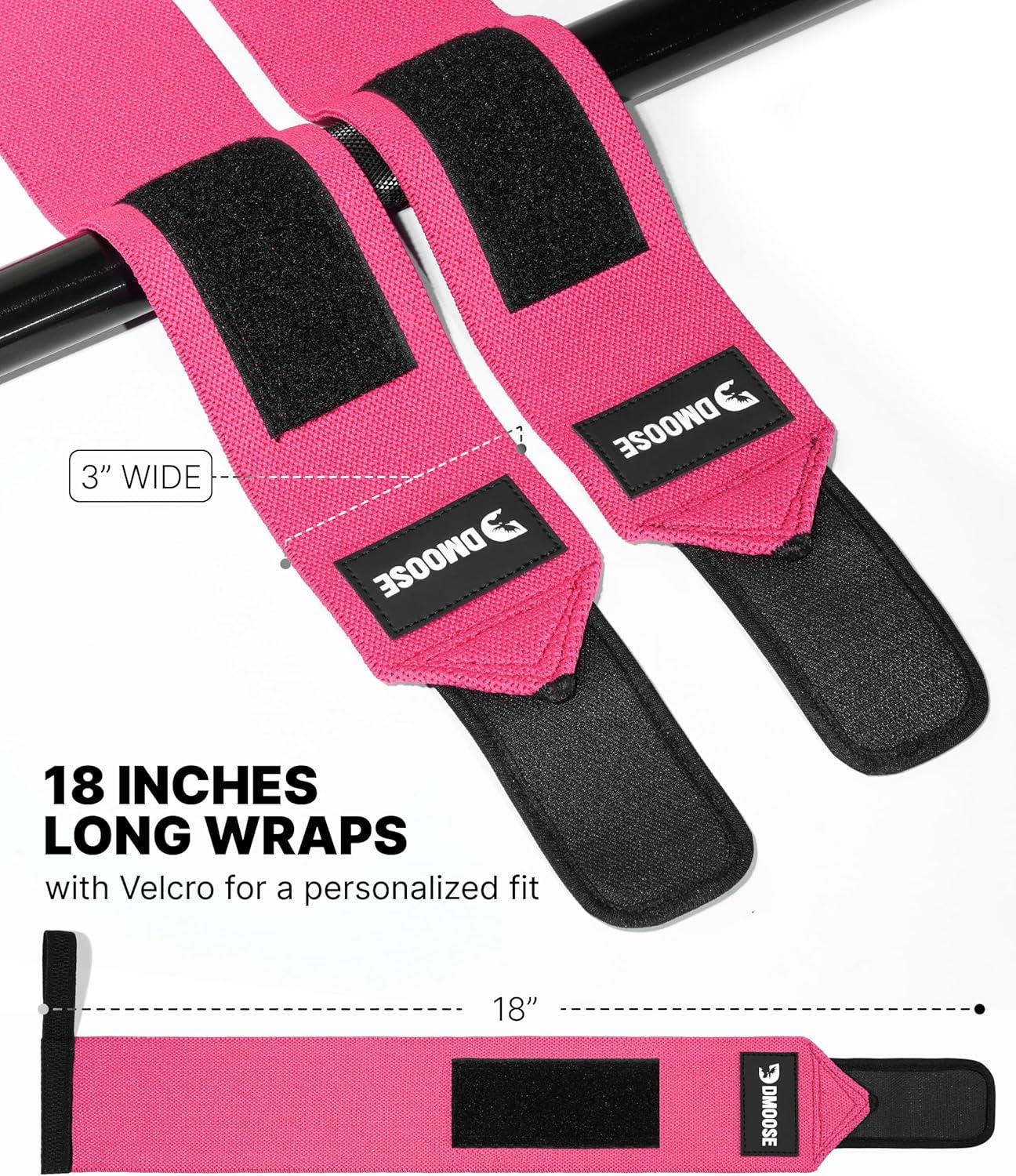 imageDMoose Fitness Wrist Wraps for Weightlifting 18quot Heavy Duty Gym Wrap with Hand Thumb Loop for Support ampamp Pain Relief USPA Approved Powerlifting Weight Lifting Wrist Straps for Men ampamp Women Work OutPink