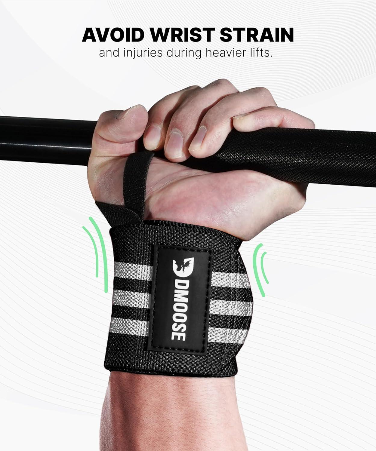 imageDMoose Fitness Wrist Wraps for Weightlifting 18quot Heavy Duty Gym Wrap with Hand Thumb Loop for Support ampamp Pain Relief USPA Approved Powerlifting Weight Lifting Wrist Straps for Men ampamp Women Work OutGray Stripes