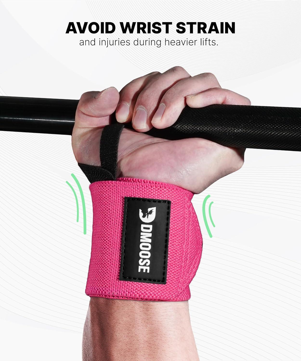imageDMoose Fitness Wrist Wraps for Weightlifting 18quot Heavy Duty Gym Wrap with Hand Thumb Loop for Support ampamp Pain Relief USPA Approved Powerlifting Weight Lifting Wrist Straps for Men ampamp Women Work OutPink