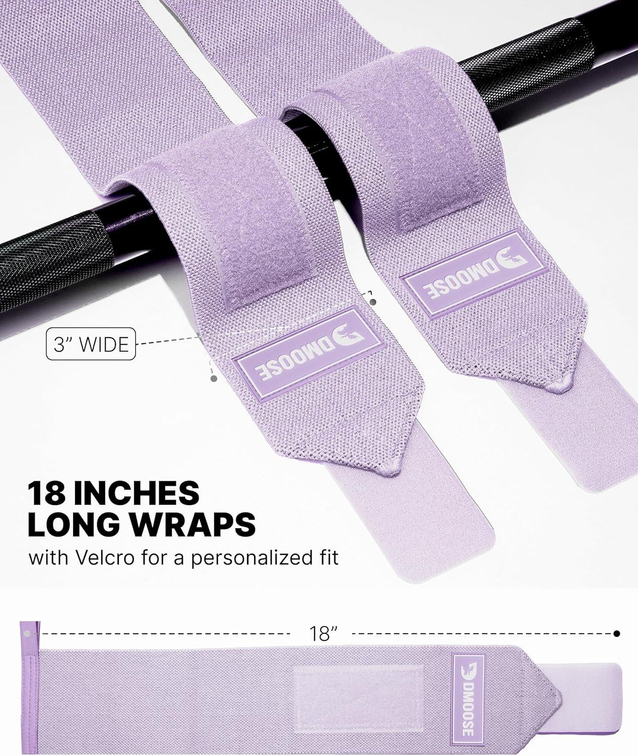 imageDMoose Fitness Wrist Wraps for Weightlifting 18quot Heavy Duty Gym Wrap with Hand Thumb Loop for Support ampamp Pain Relief USPA Approved Powerlifting Weight Lifting Wrist Straps for Men ampamp Women Work OutLilac Purple