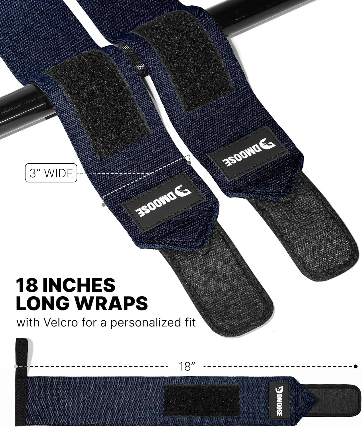 imageDMoose Fitness Wrist Wraps for Weightlifting 18quot Heavy Duty Gym Wrap with Hand Thumb Loop for Support ampamp Pain Relief USPA Approved Powerlifting Weight Lifting Wrist Straps for Men ampamp Women Work OutNavy Blue