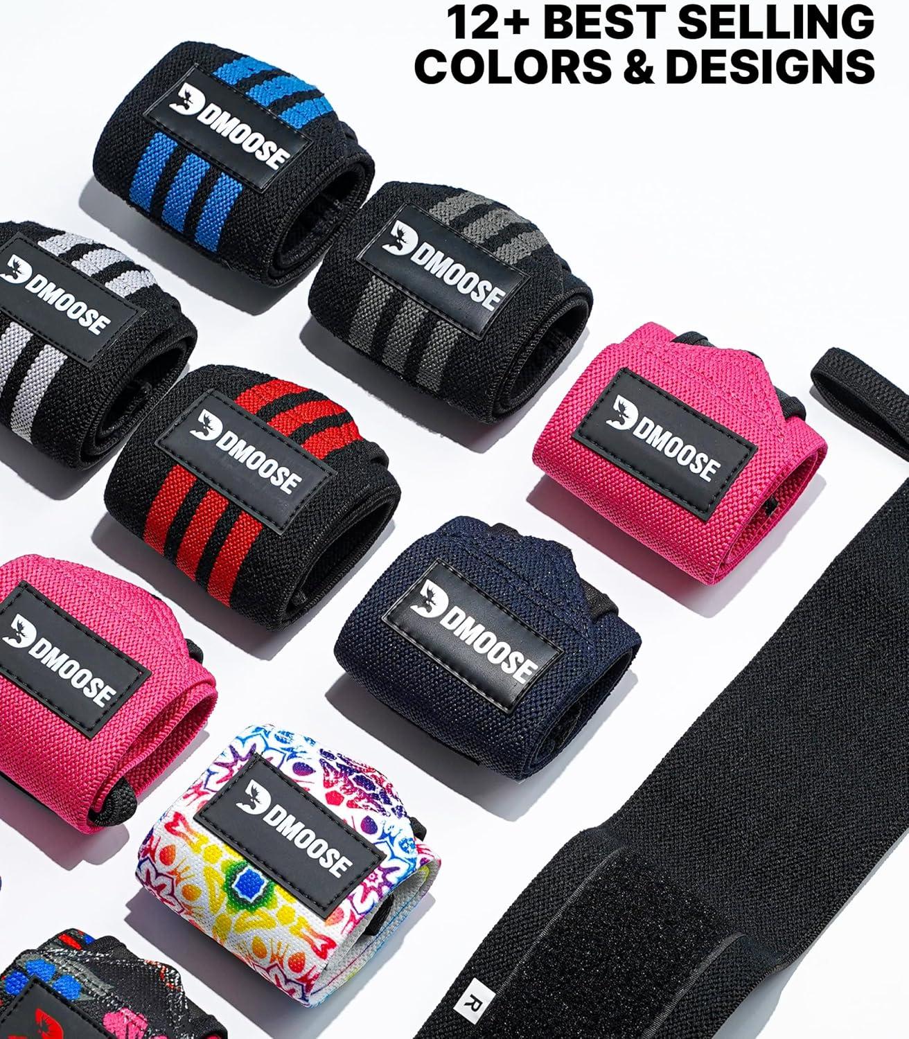 imageDMoose Fitness Wrist Wraps for Weightlifting 18quot Heavy Duty Gym Wrap with Hand Thumb Loop for Support ampamp Pain Relief USPA Approved Powerlifting Weight Lifting Wrist Straps for Men ampamp Women Work OutRed Stripes I