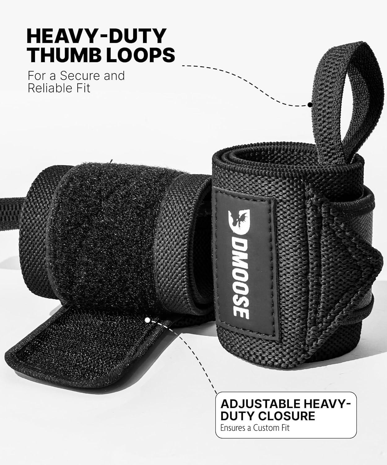 imageDMoose Fitness Wrist Wraps for Weightlifting 18quot Heavy Duty Gym Wrap with Hand Thumb Loop for Support ampamp Pain Relief USPA Approved Powerlifting Weight Lifting Wrist Straps for Men ampamp Women Work OutBlack