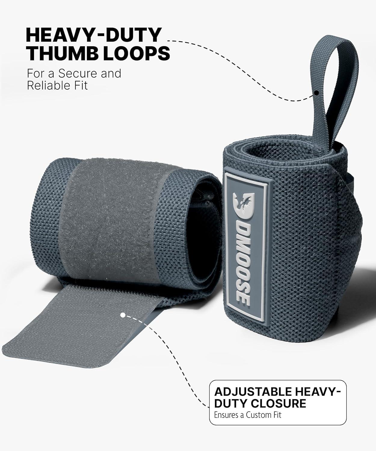 imageDMoose Fitness Wrist Wraps for Weightlifting 18quot Heavy Duty Gym Wrap with Hand Thumb Loop for Support ampamp Pain Relief USPA Approved Powerlifting Weight Lifting Wrist Straps for Men ampamp Women Work OutDark Grey