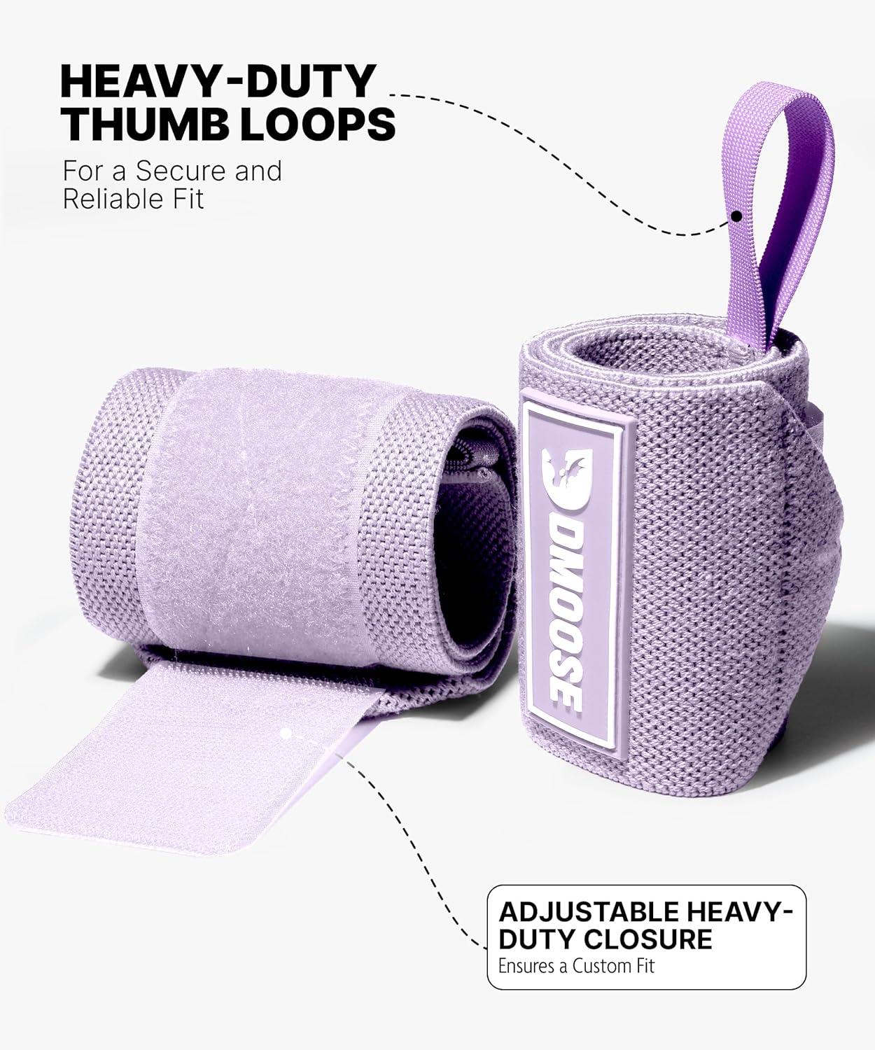 imageDMoose Fitness Wrist Wraps for Weightlifting 18quot Heavy Duty Gym Wrap with Hand Thumb Loop for Support ampamp Pain Relief USPA Approved Powerlifting Weight Lifting Wrist Straps for Men ampamp Women Work OutLilac Purple