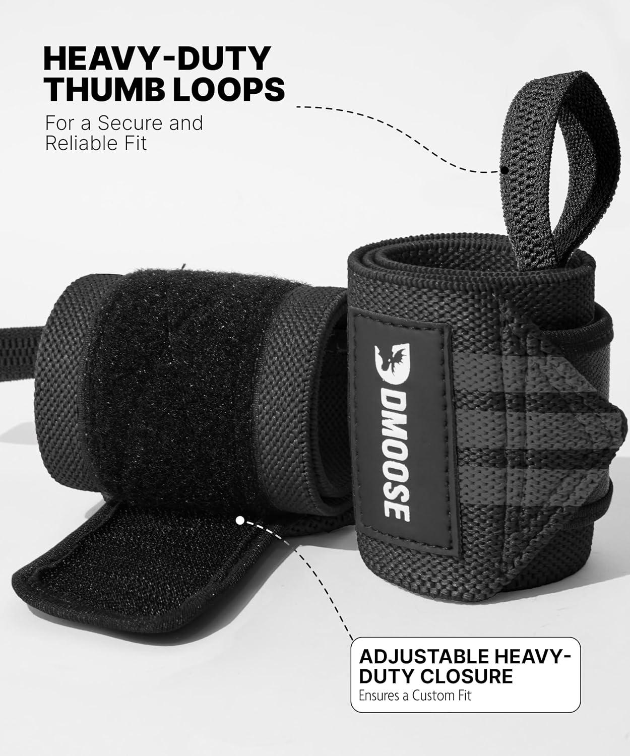 imageDMoose Fitness Wrist Wraps for Weightlifting 18quot Heavy Duty Gym Wrap with Hand Thumb Loop for Support ampamp Pain Relief USPA Approved Powerlifting Weight Lifting Wrist Straps for Men ampamp Women Work OutBlack Stripes
