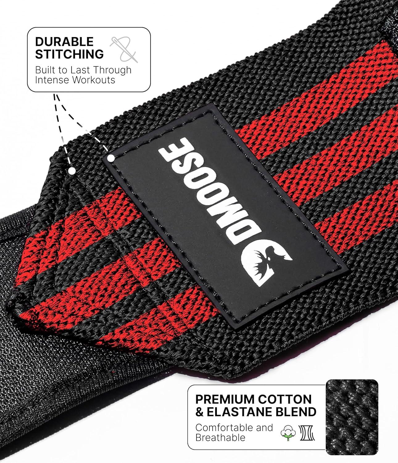 imageDMoose Fitness Wrist Wraps for Weightlifting 18quot Heavy Duty Gym Wrap with Hand Thumb Loop for Support ampamp Pain Relief USPA Approved Powerlifting Weight Lifting Wrist Straps for Men ampamp Women Work OutRed Stripes I