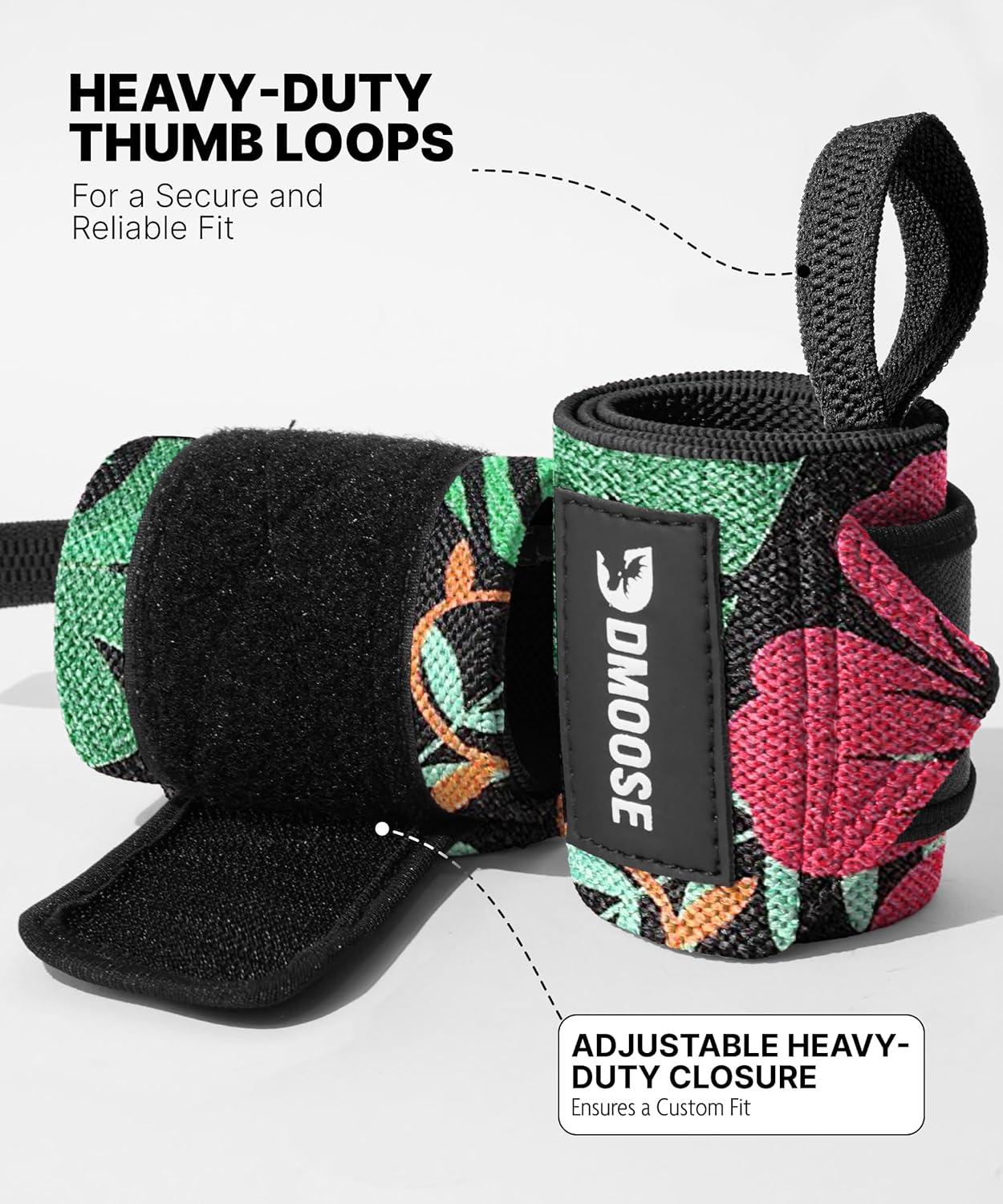 imageDMoose Fitness Wrist Wraps for Weightlifting 18quot Heavy Duty Gym Wrap with Hand Thumb Loop for Support ampamp Pain Relief USPA Approved Powerlifting Weight Lifting Wrist Straps for Men ampamp Women Work OutAloha Black