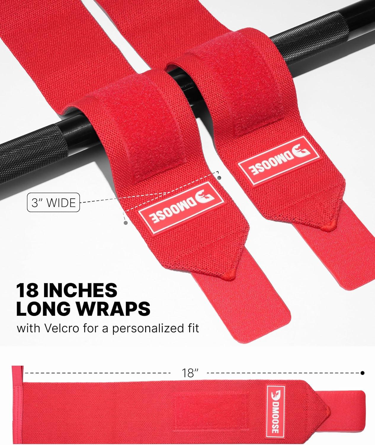 imageDMoose Fitness Wrist Wraps for Weightlifting 18quot Heavy Duty Gym Wrap with Hand Thumb Loop for Support ampamp Pain Relief USPA Approved Powerlifting Weight Lifting Wrist Straps for Men ampamp Women Work OutDark Red