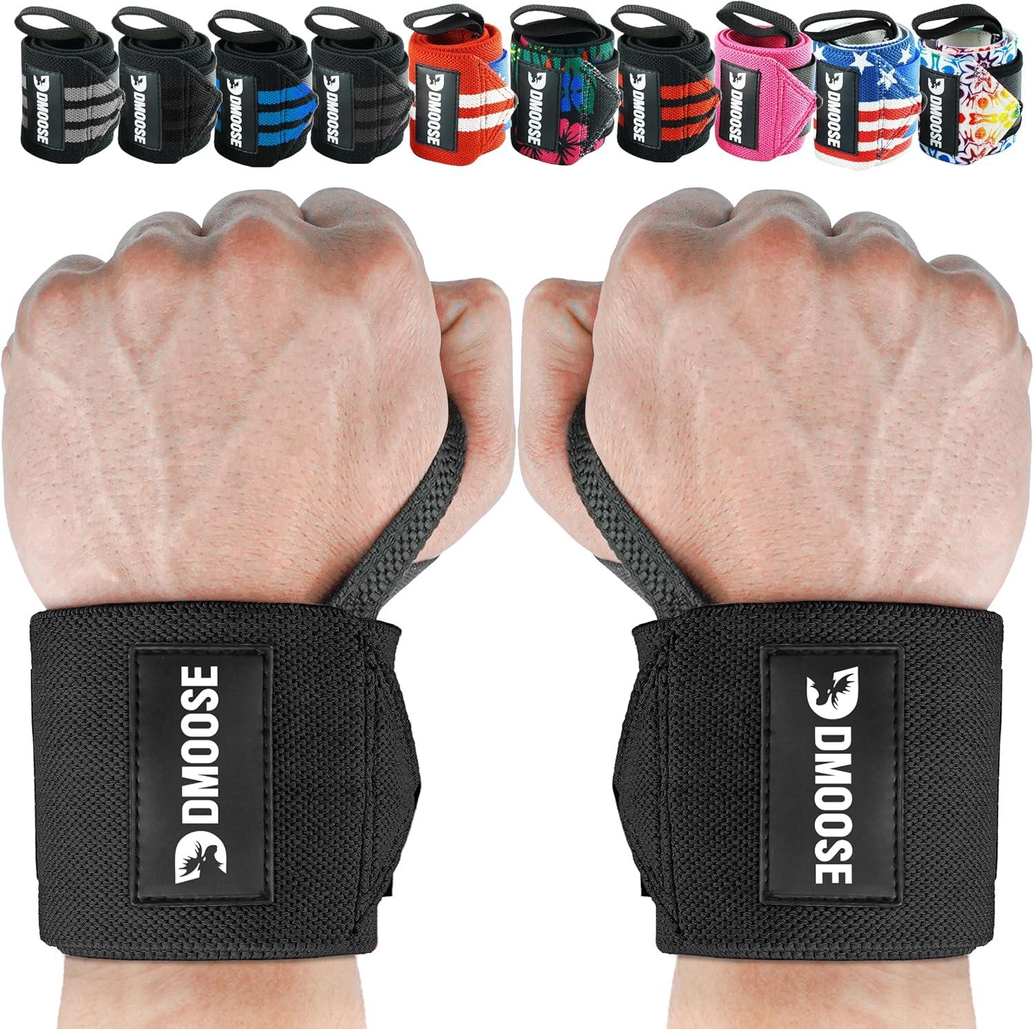 imageDMoose Fitness Wrist Wraps for Weightlifting 18quot Heavy Duty Gym Wrap with Hand Thumb Loop for Support ampamp Pain Relief USPA Approved Powerlifting Weight Lifting Wrist Straps for Men ampamp Women Work OutBlack