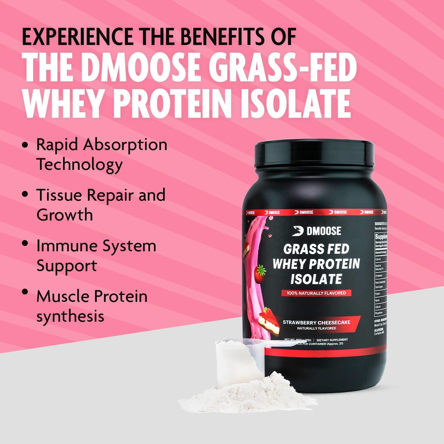 imageDMoose Grass Fed Whey Protein Powder for Muscle Growth ampamp Recovery Naturally Sweetened ampamp Flavored Rich in Amino Acids Fast Absorbing Performance Formula 2 Lbs ChocolateStrawberry