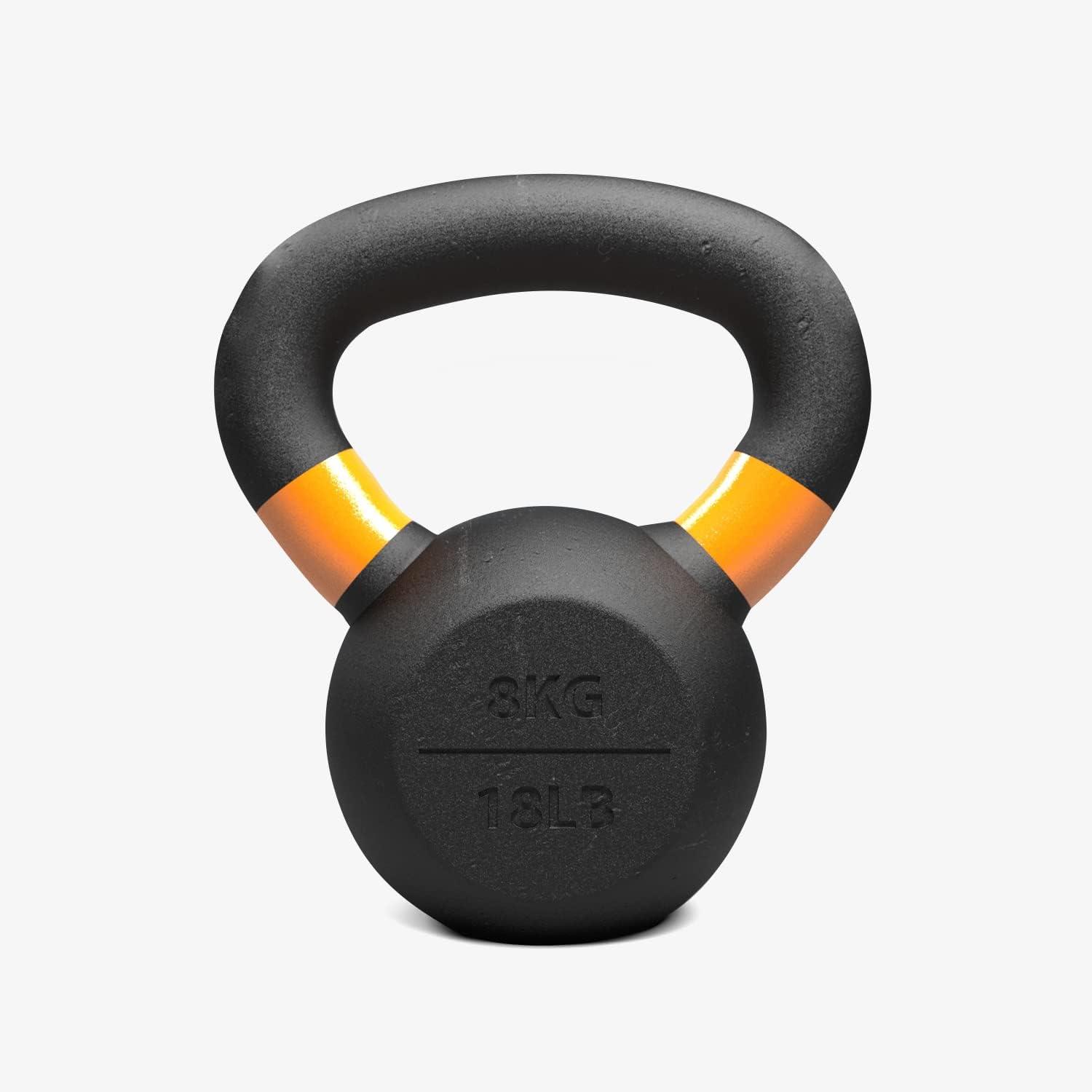 imageDMoose Kettlebell for Weightlifting Strength Training Kettlebells Conditioning Deadlift Squat Press and Core Training Home Gym for Men and Women With Handle for FullBody WorkoutBlackOrange 18LBs